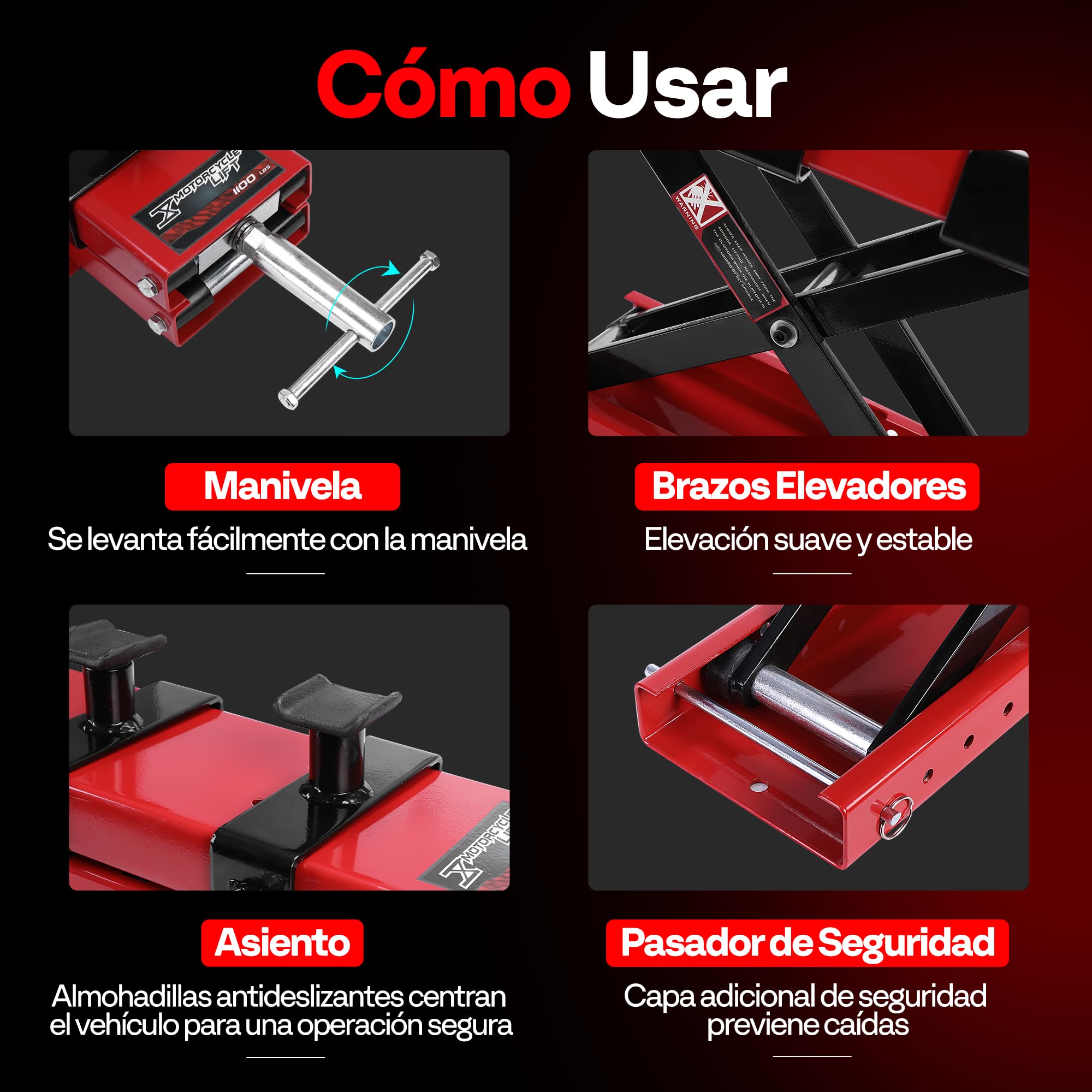 VIVOHOME Elevador Moto 500kg, Soporte para ATV con Plataforma de 14,6x9cm | Estructura de Acero Pesado con Diseño de Refuerzo Lateral para Mayor Estabilidad y Durabilidad Prolongada en el Taller