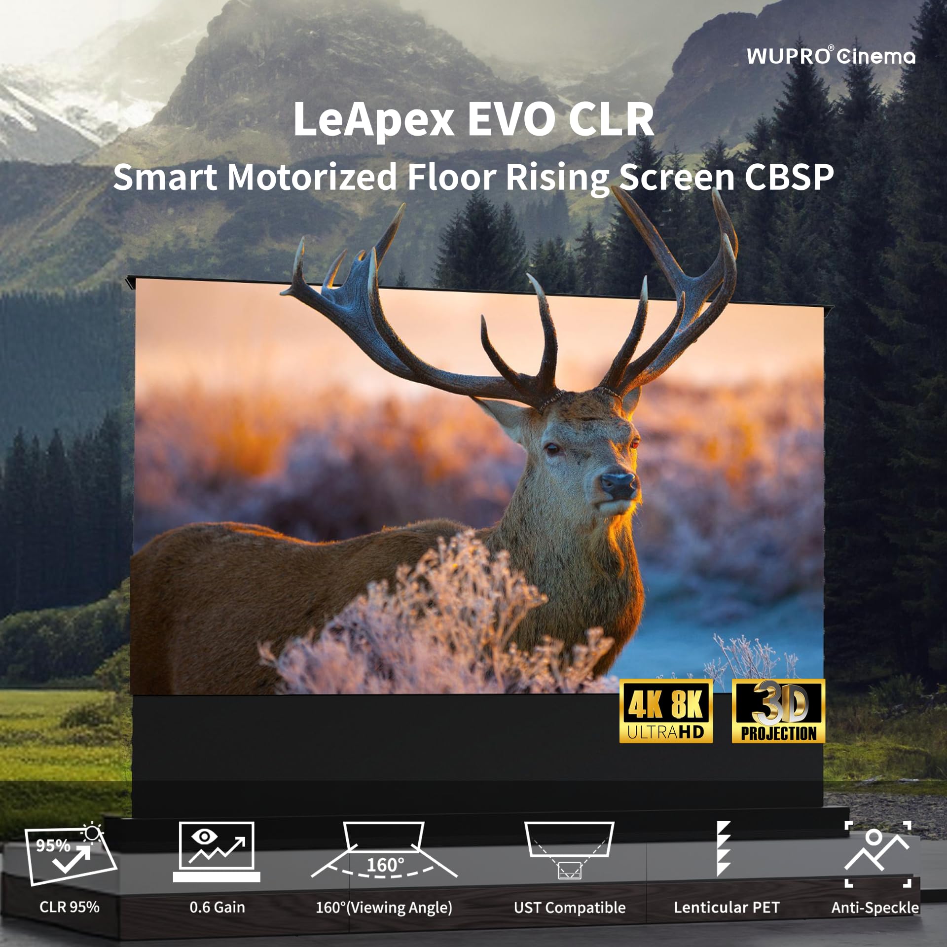 LeApex EVO Schermo Proiettore Motorizzato da Pavimento 100 Pollici, ALR CLR 95% Reiezione Luce Ambientale, Visibile anche di Giorno, per Proiettore UST, 4K/8K UHD, Home Cinema