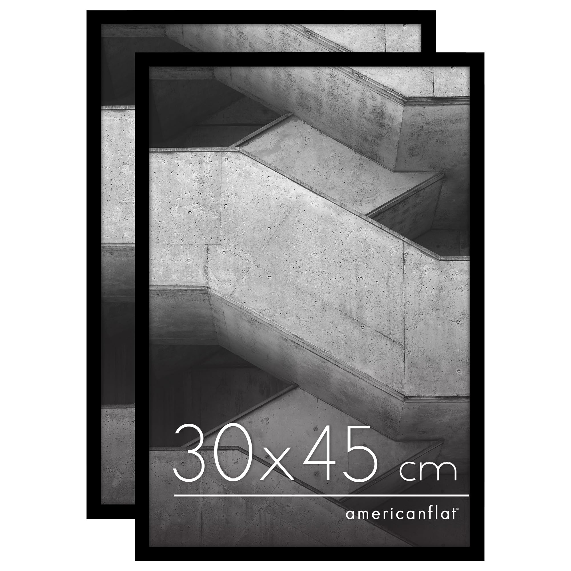 Americanflat 30x45 cm Picture Frame with Polished Plexi Cover - Set of 2 - Streamline Collection - Thin Border Picture Frame for Wall Display - Hanging Hardware Included - Black