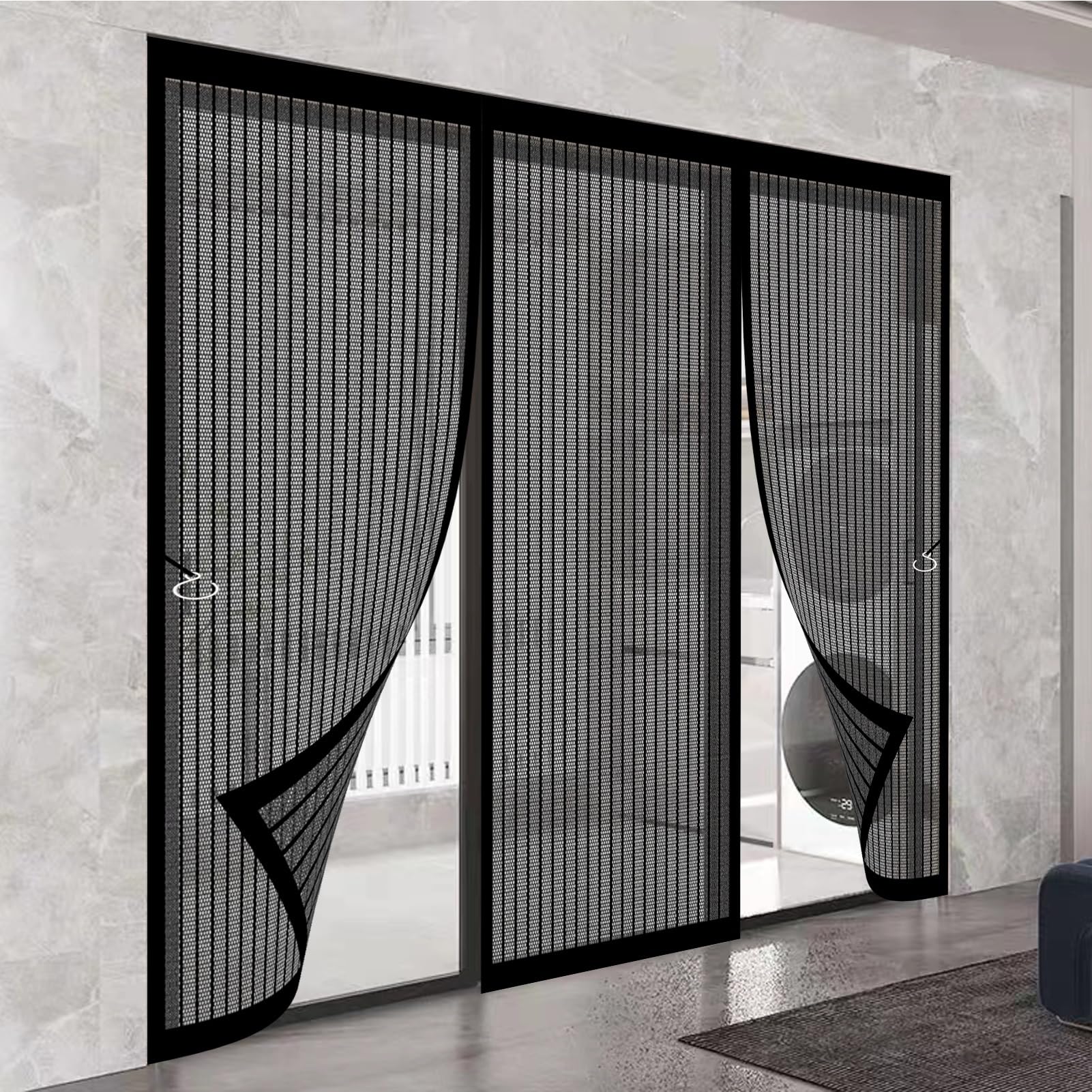 Magnetic Fly Screen Door 148 x 231 cm Keeping Out Flies & Bug, Keep Fresh Air in Magnetic Fly Insect Screen Door Hundreds of Sizes for Balcony/Children's Room, Black