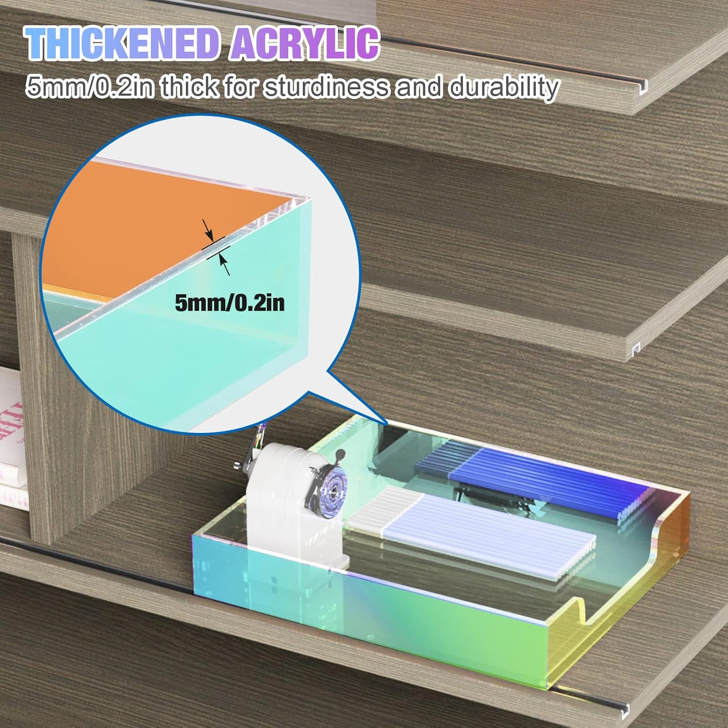 Acrylic Letter Tray, Iridescent Letter Organizer Storage A4 Paper File Tray Accessory Tray Single-Tier Desktop Document Holder with Non-Slip Rubber Pads and Stackable for Office and Home Use