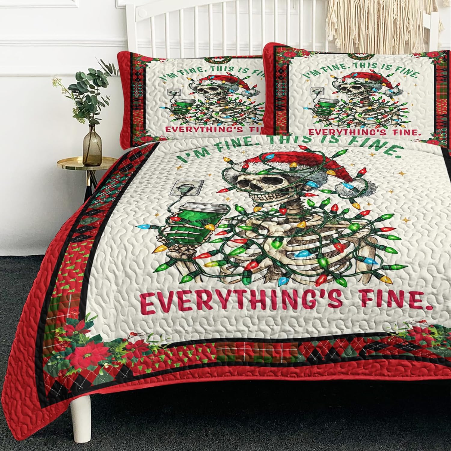 BlessLiving Skull Lantern Quilt Set 3 Pieces Full Size Soft