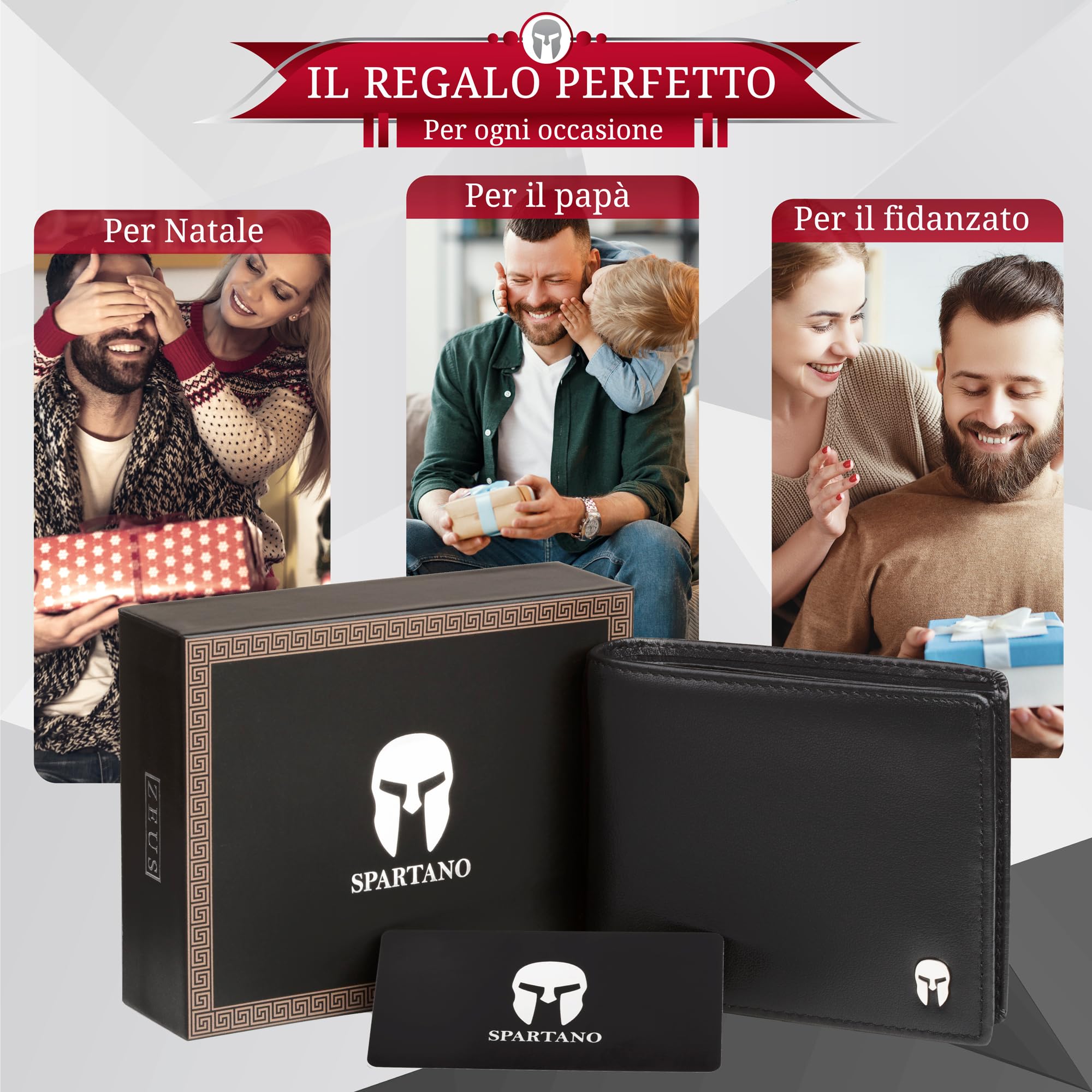 SPARTANO Portafoglio Uomo con Protezione RFID, 11 Slot per Carte Credito, 1 Tasca Portamonete, 2 Scomparti Banconote, 3 Tasche interne - ZEUS (Nero)