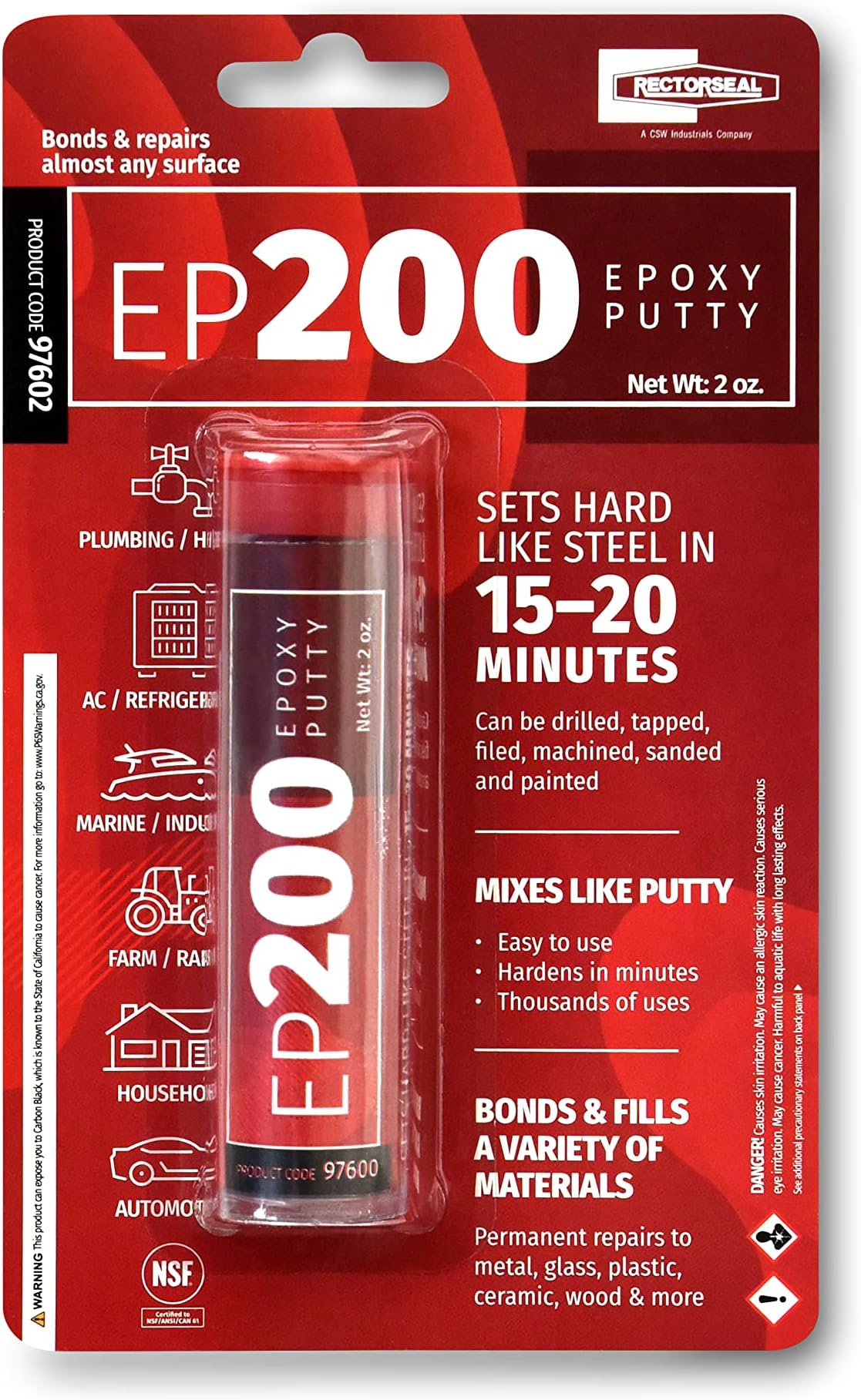 RectorSeal Ep-200 Epoxy 97602 Epoxy Putty with Display, Easy Application, Plumbing, Blister Pack.
