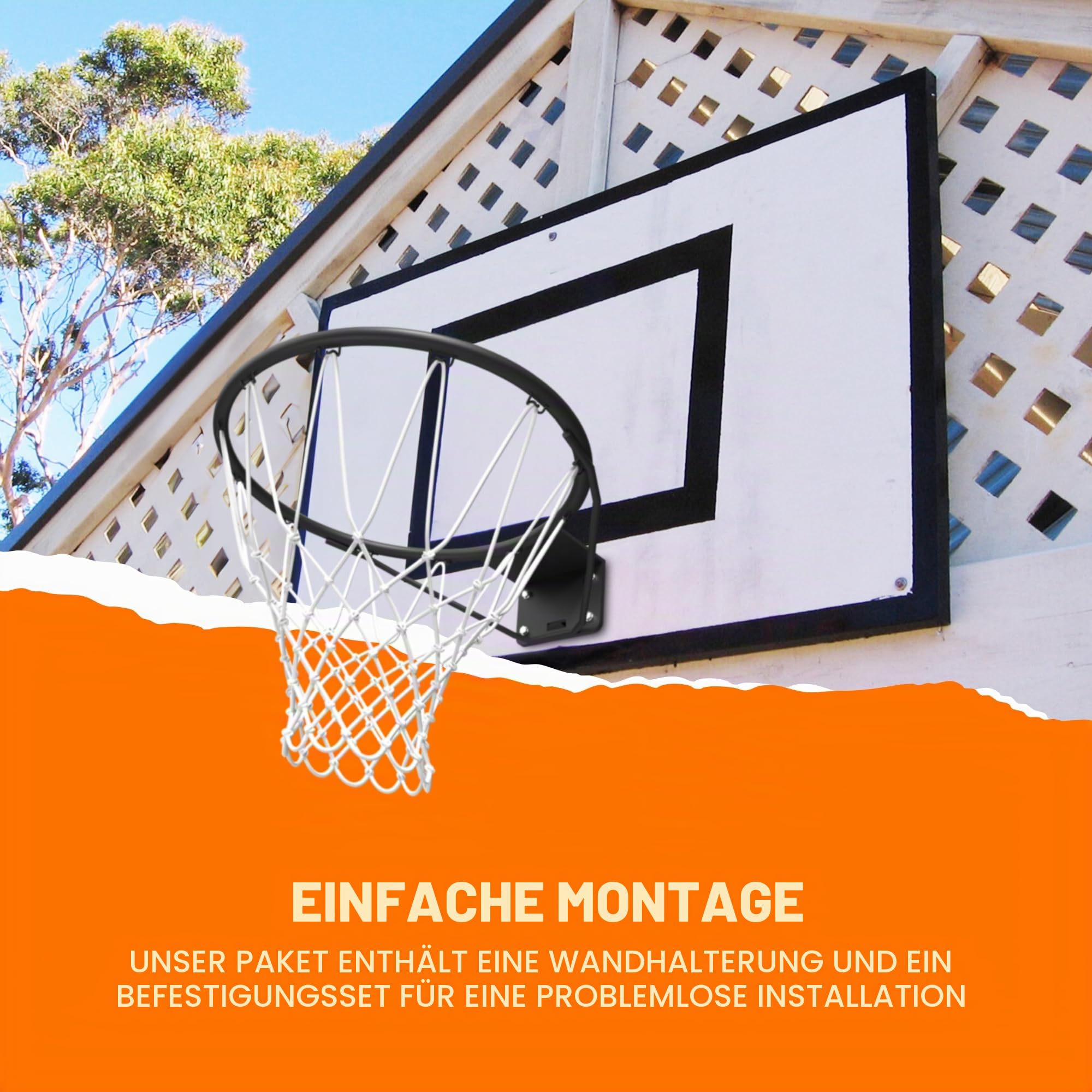 Bee Ball Basketballkorb, Offizielle Größe (45 cm), Basketballring, Netz und Wandhalterung