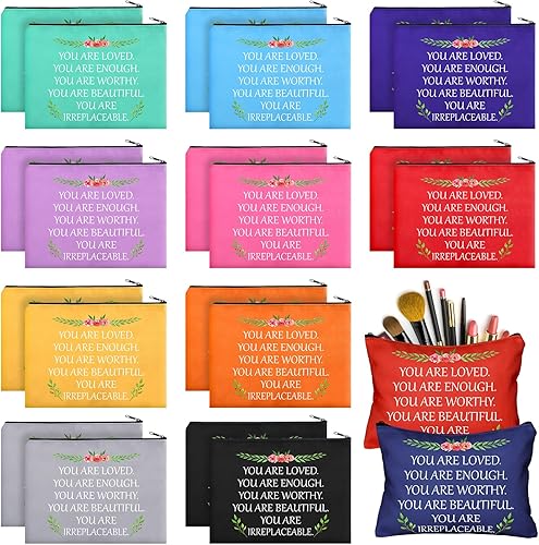 Cunno 24 piezas de regalos inspiradores, bolsa de maquillaje, regalos a granel, con citas motivacionales, bolsas de cosméticos, bolsa de apreciación