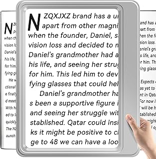 5X Magnifying Glass for Reading, Large and Lightweight Magnifier Provide Full Book Page Viewing Area Perfect Handheld Magnifier for Reading Small Prints and Low Vision Person Silver