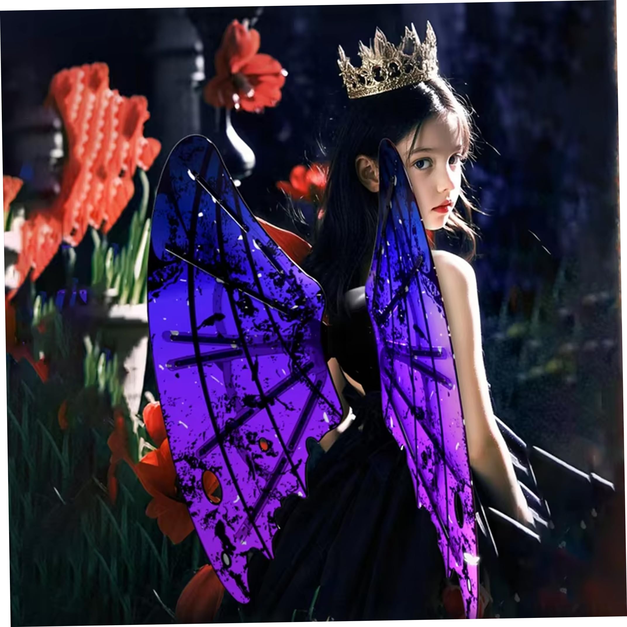 Costume di Halloween per ragazza, ala luminosa di farfalla che sventola, viola