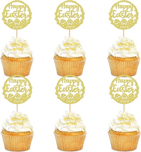 Miniatura 20 de Ercadio 24 piezas coloridas de doble cara para conejos de Pascua para cupcakes de conejito de Pascua, decoración de pasteles, conejo, baby shower