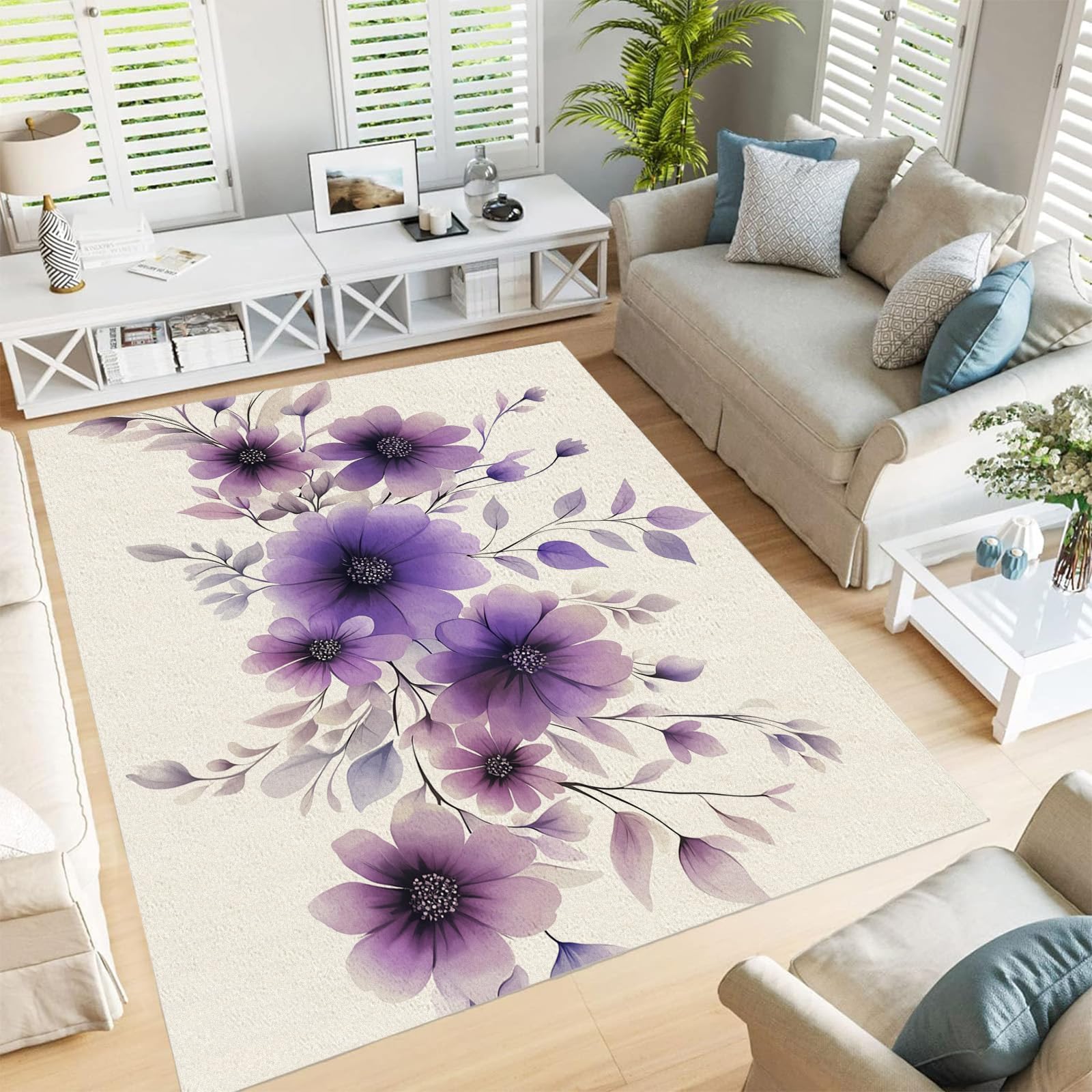 Tapis moderne violet doux résistant poil court 150x210cm pour le bureau