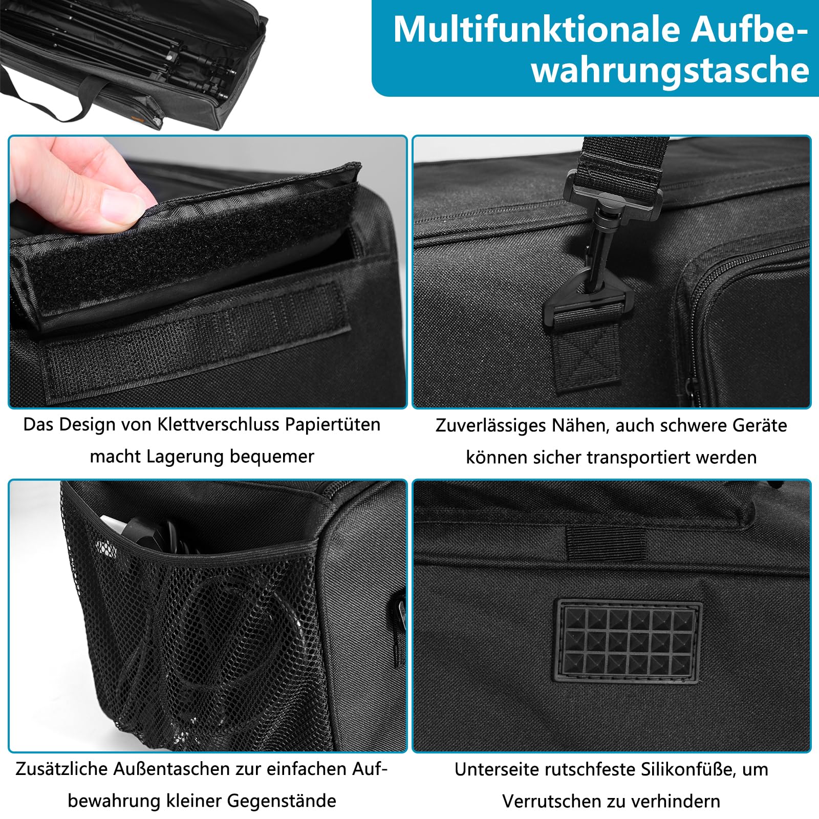 OUUTMEE Borsa multifunzione per treppiedi robusta con manico per luci, altoparlanti, fotocamere, forche, supporto microfono, nero, Nero B, L-127x21x21cm, Borsa per treppiedi