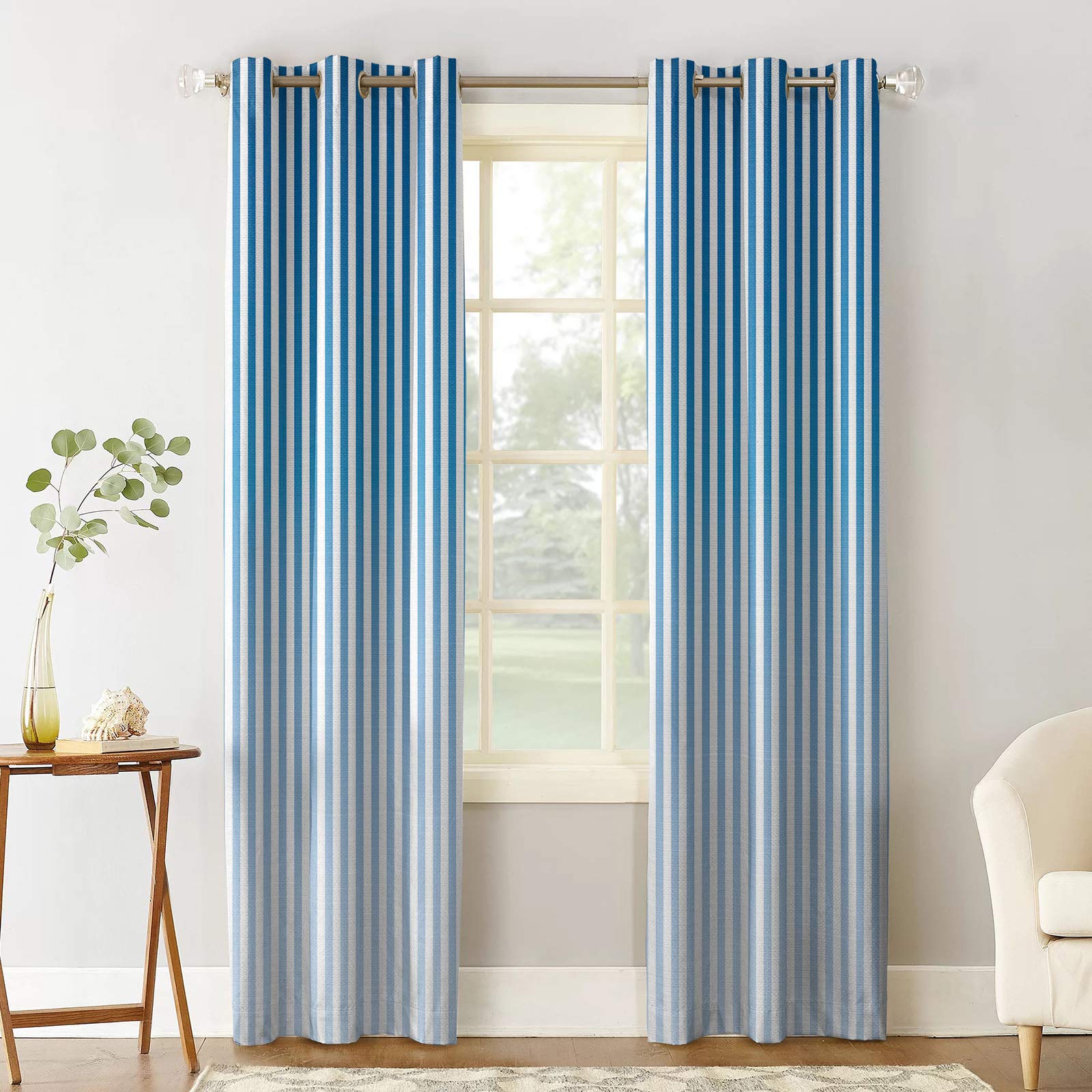 Blue Pinstripe Curtains Blue Stripe Curtains Etsy