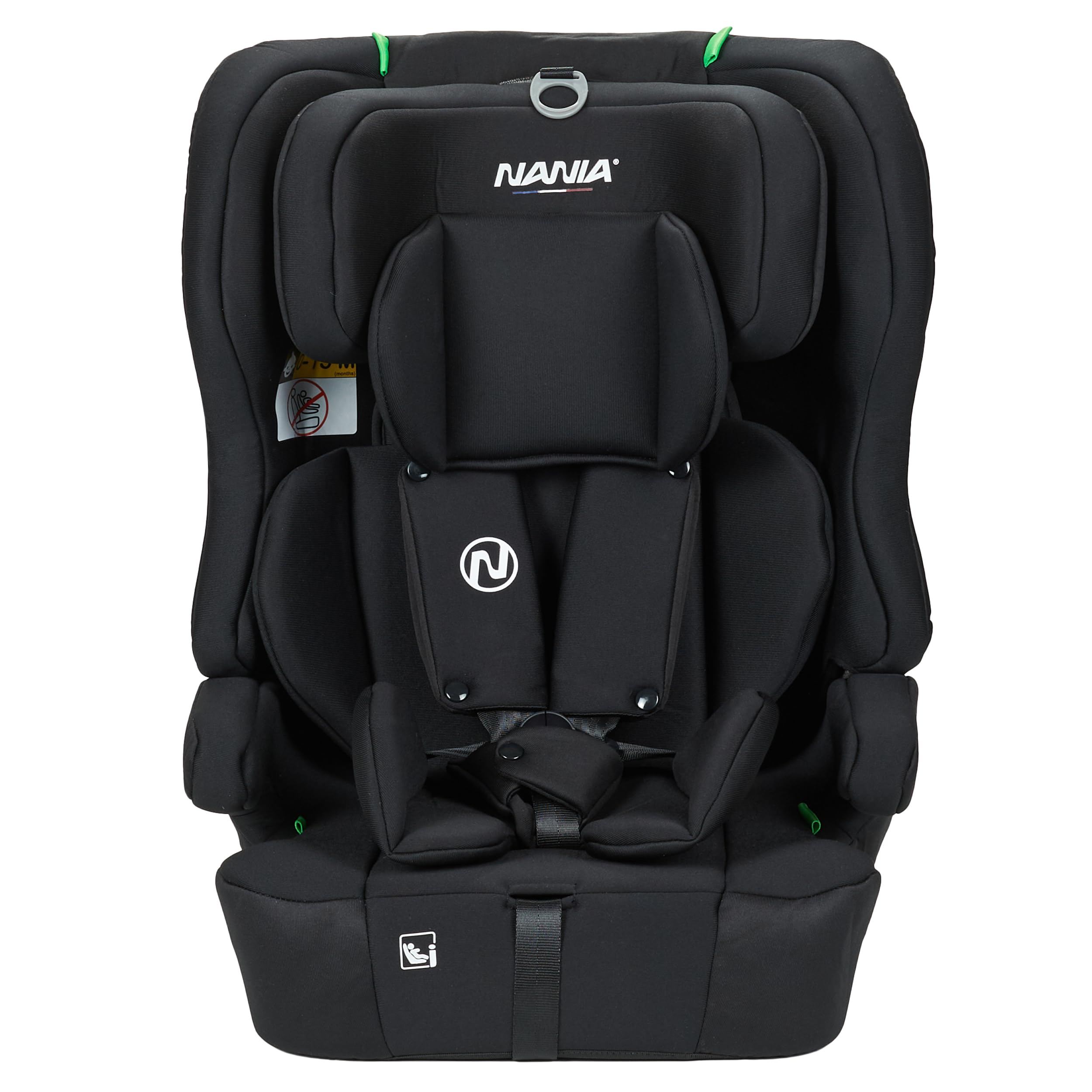 Nania Seggiolino Auto per bambini Rio I-size 76-150 cm - Gruppo 1/2/3 da 9 a 36 kg, 15 mesi a 12 anni, poggiatesta regolabile, imbracatura di sicurezza,fodera rimovibile - fissaggio a cintura