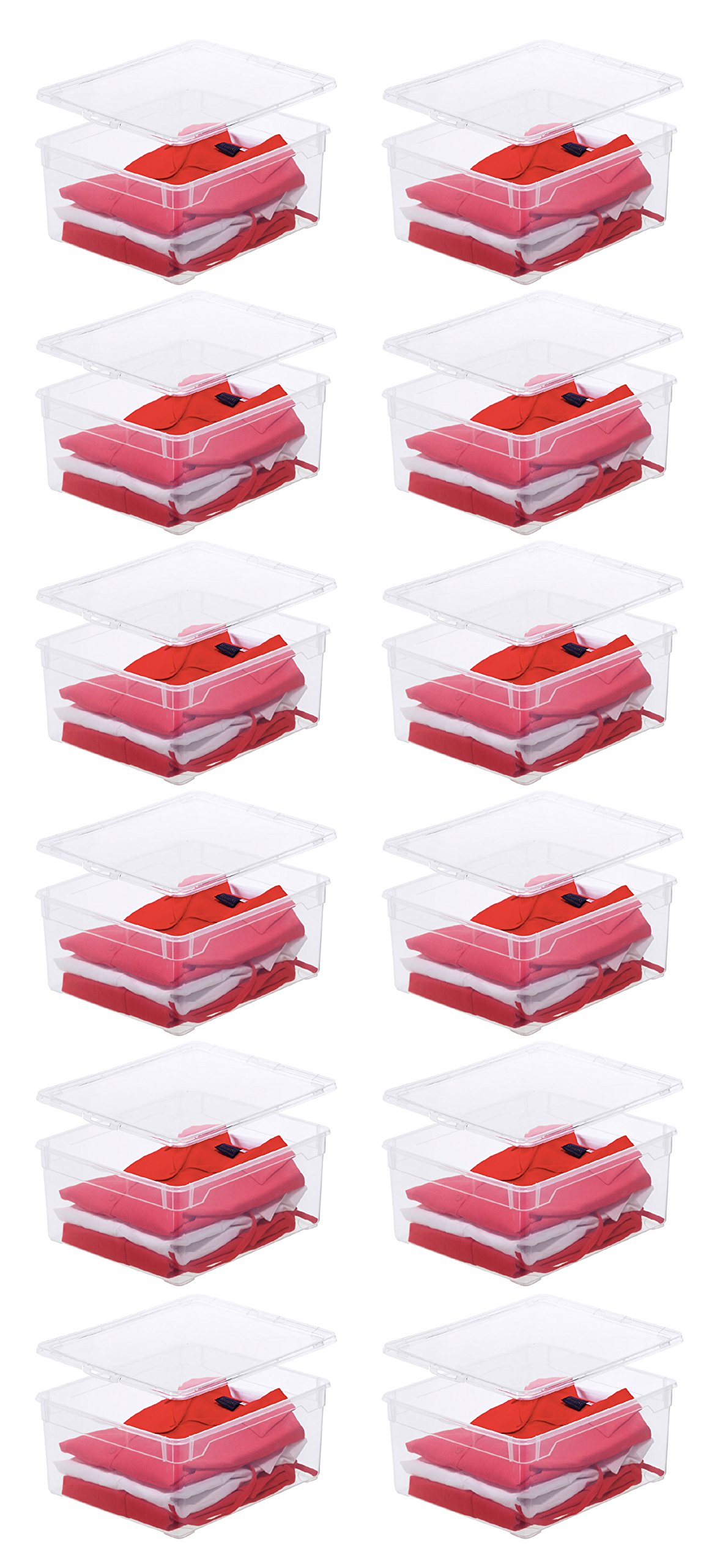Rotho Clear Aufbewahrungsbox mit Deckel 18 L Aufbewahrungsboxen transparent | Boxen Aufbewahrung, Kisten Aufbewahrung mit Deckel, stapelbar, sicher verschließbar, transparent, pflegeleicht im 12er-Set