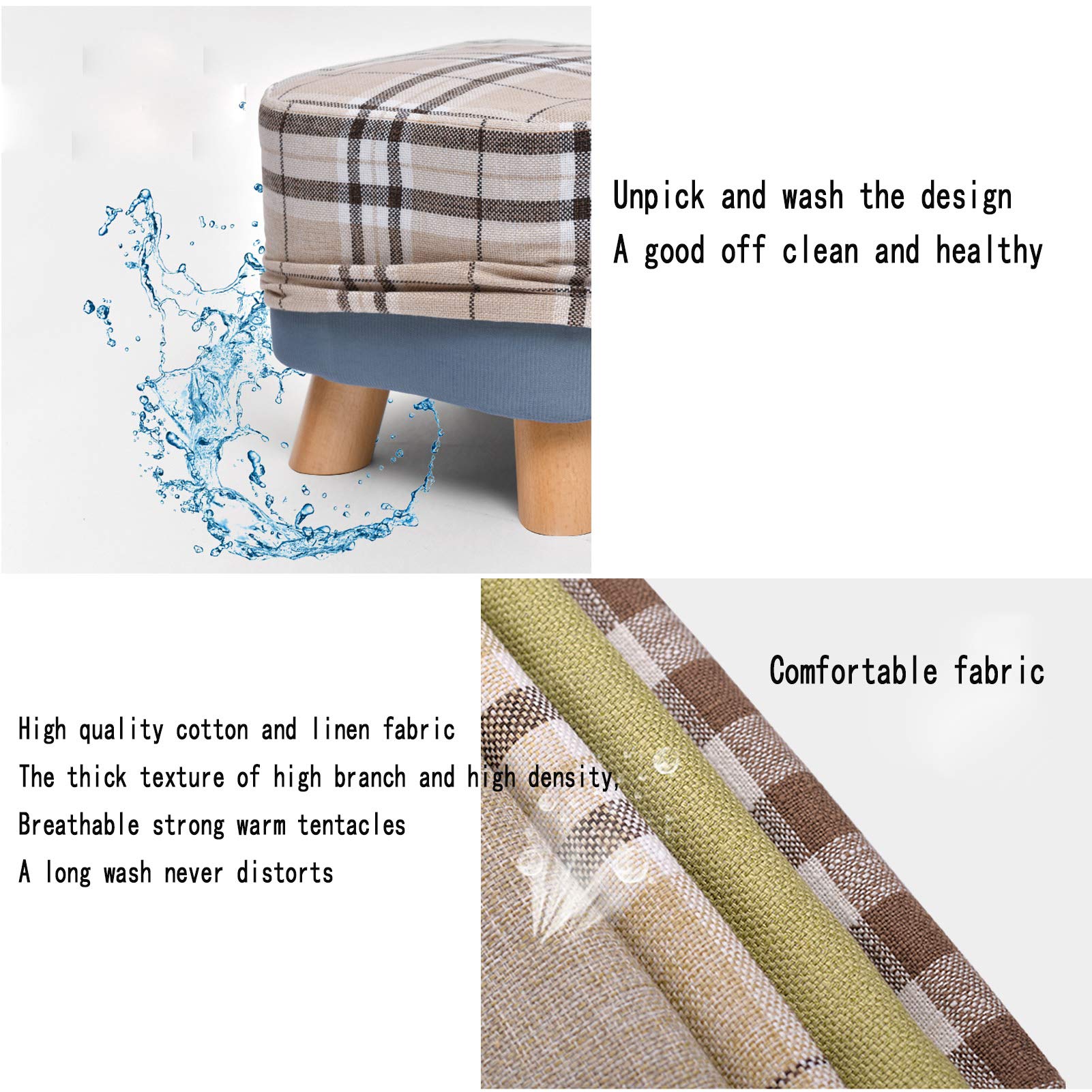 Solidne drewno Holstered Vanity Stool/Chair Ottoman,with Removable Linen Cover and 4 Wood Legs, Dressing Table Stool/Fotel/Seating Footstool/Foot Trest