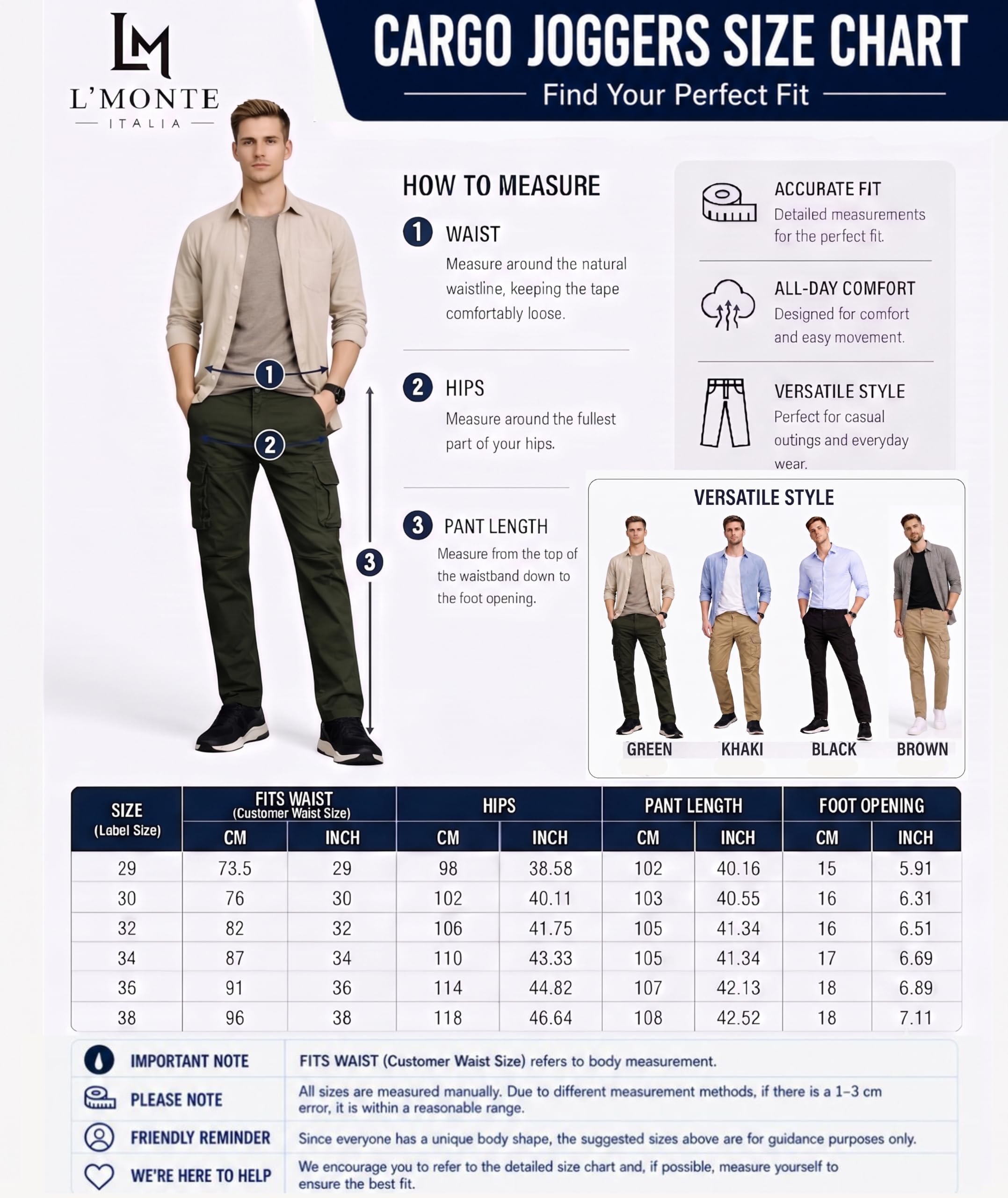 L'MONTE Imported Cargo Joggers for Men | Multi Pocket Cotton Cargo Pants | Regular Fit Casual Trousers for Men | Button Closure Jogger Pants(36,Green) 3
