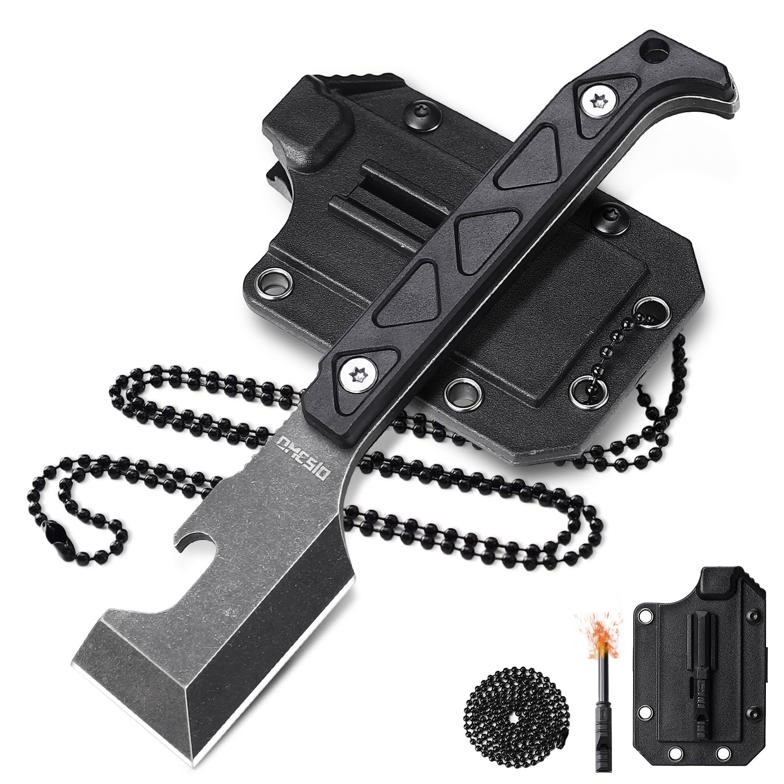 Omesio M-XG11 D2 Steel EDC Neck Knife Kydex Sheath Clip 5.7cm | Kompaktowy nóż EDC ze stali D2, ostrze 5,7 cm, pochwa Kydex z klipsem, krzesiwem i łańcuszkiem do outdoor