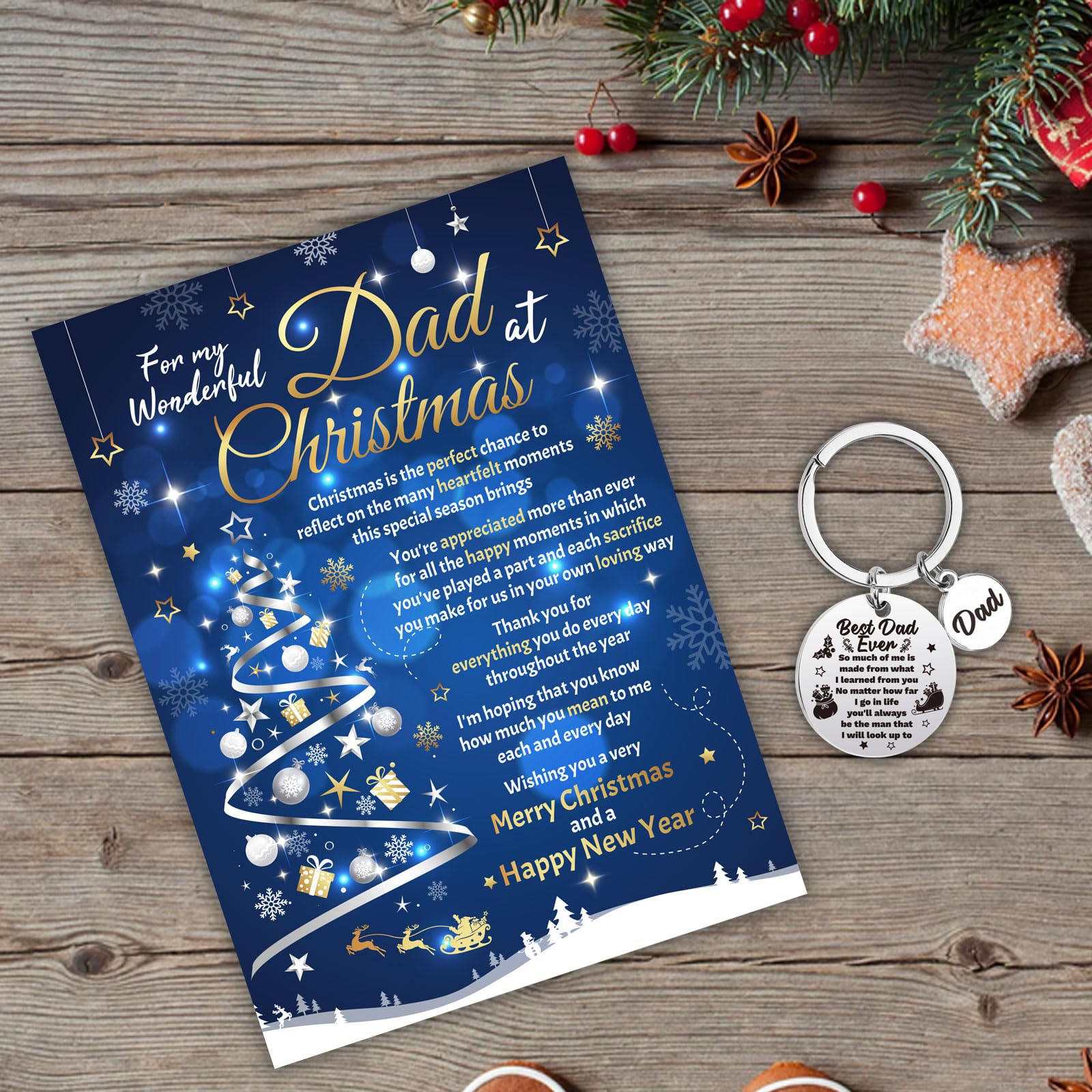 HOWAF Dad Christmas Card, Xmas Card Dad Gifts & Keyring, Gifts for Christmas from Daughter Son - Image 4