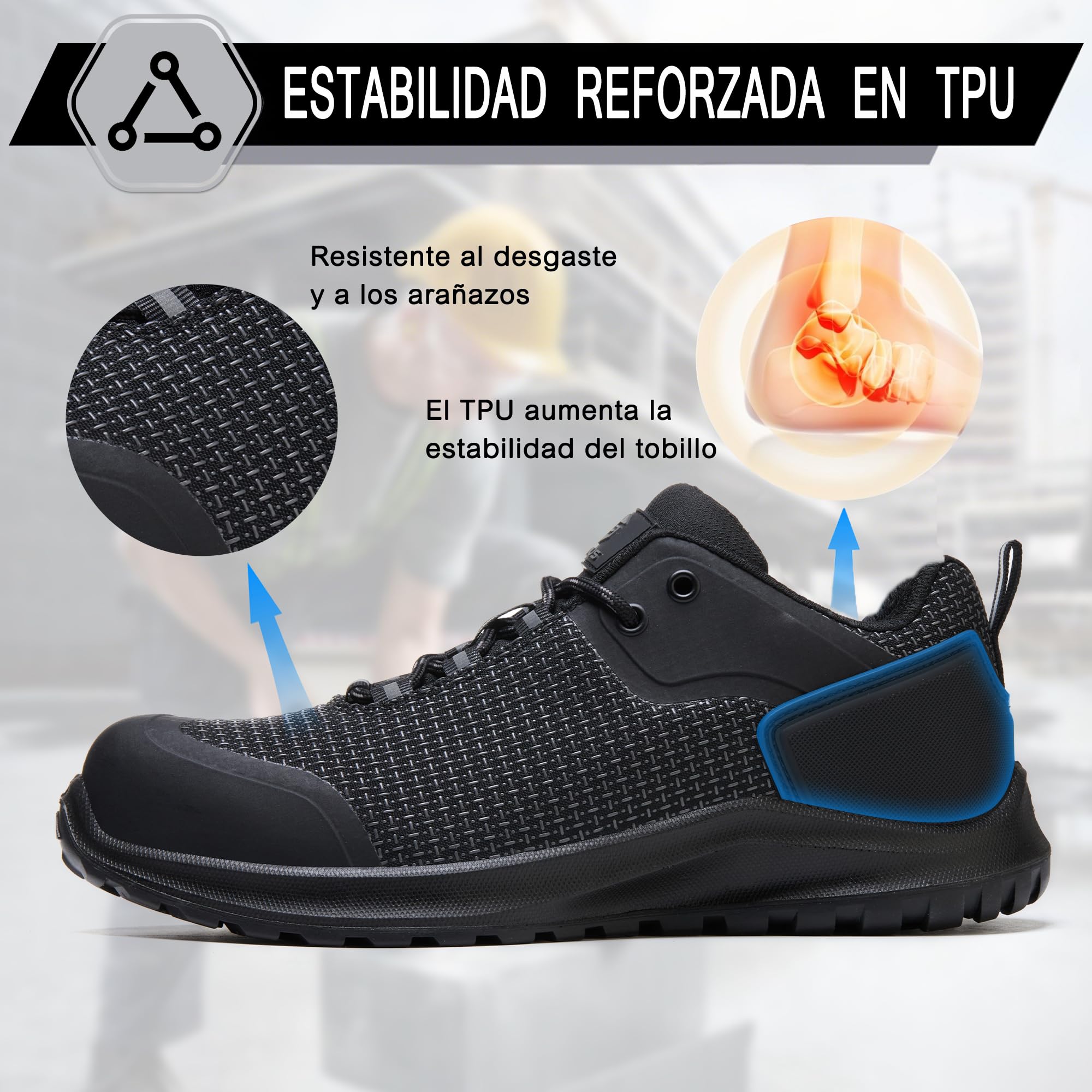 Zapatos de Seguridad para Hombre Mujer S3 ESD Calzado de Seguridad SRC FO | Antideslizante Zapatillas Trabajo Impermeables Zapatos de Trabajo sin Metal Resistente al Calor