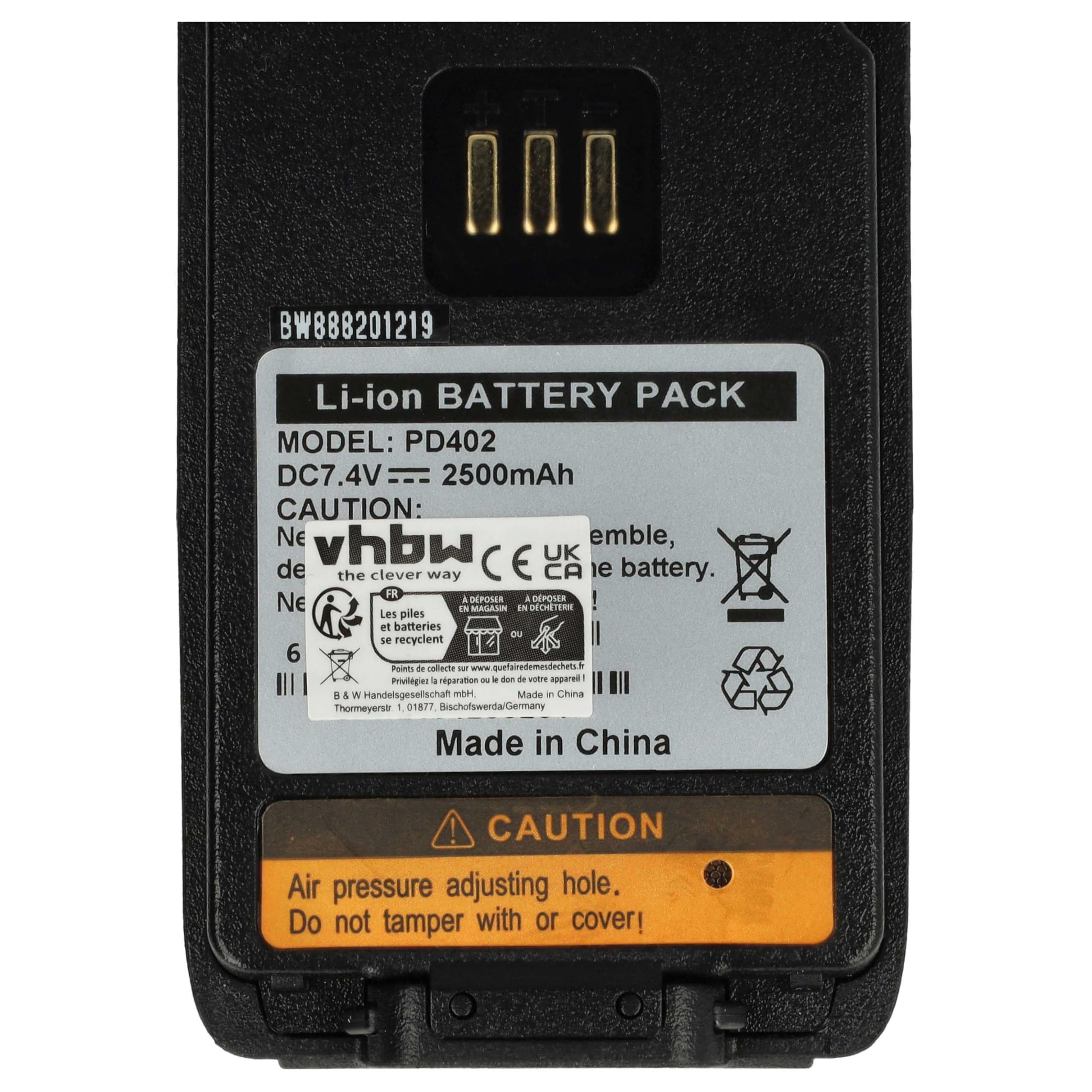vhbw Bateria kompatybilna z Hytera PD682G, seria PD6, PD686, krótkofalówka, Walkie Talkie (2500 mAh, 7,2 V, litowo-jonowa)