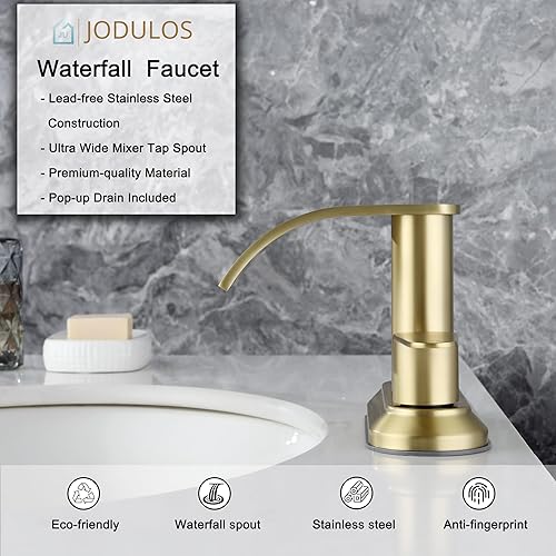 Miniatura 4 de Grifo central de baño de 4 pulgadas, oro cepillado, acero inoxidable dorado con líneas de suministro cUPC, grifo de lavabo de 2 manijas con tapón de