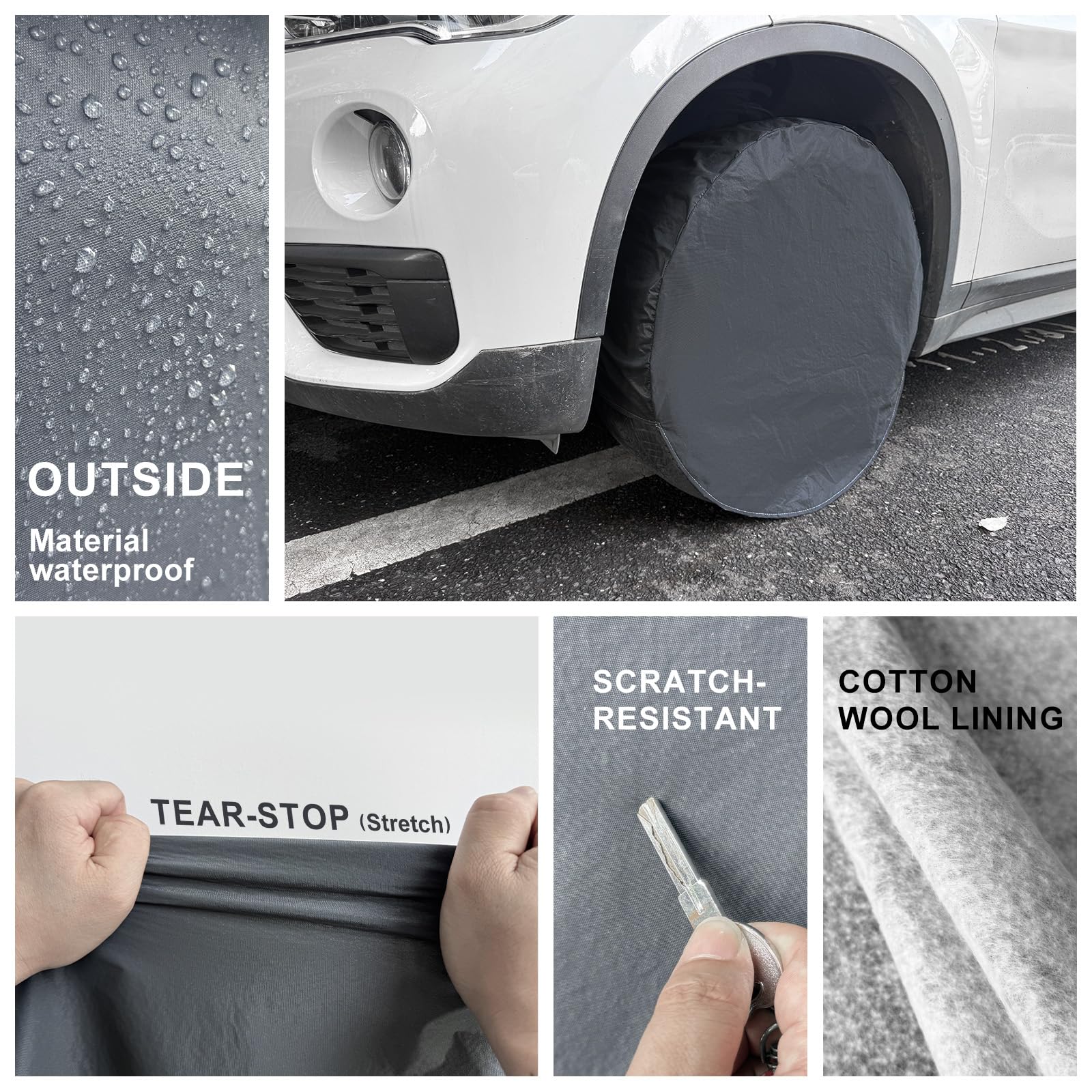 Heavy Duty Rv Tire Covers Set of 4, Tough Waterproof Wheel Covers for Boat Trailer Camper Truck Motorhome Van SUV Jeep Car, Sun Rain Wheel Protecter, 24-26 Inch Tire Diameter, Gloves