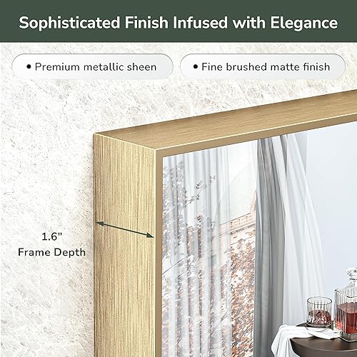 Miniatura 3 de TokeShimi Espejo de pared dorado de 48 x 36 pulgadas, espejo de tocador grande con marco de aleación de aluminio que no se oxida, decoración moderna