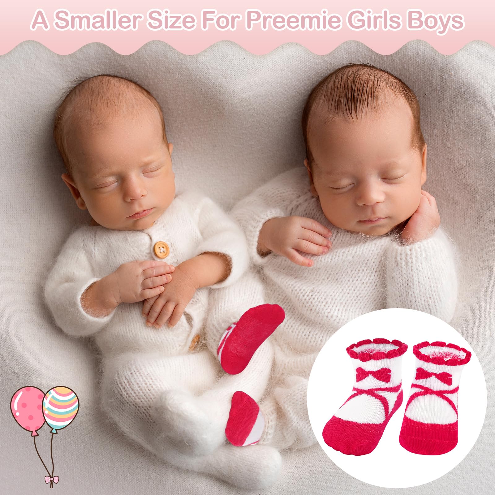 Toulite Lot de 12 paires de chaussettes prématurées en coton pour bébés filles et garçons prématurés - Style ballet - Taille unique, Style de ballet, taille unique