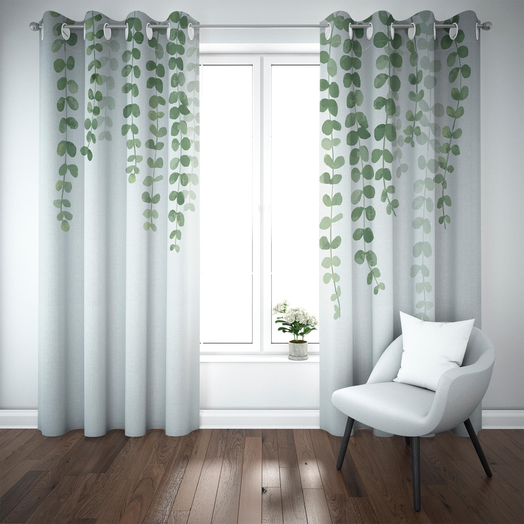 Naturalny zielony liść izolacja termiczna zasłona zaciemniająca liście zasłony sypialnia salon wiosna roślina nadruk zasłony okienne 280 x 250 cm (szer. x wys.) / 140 x 250 cm x 2