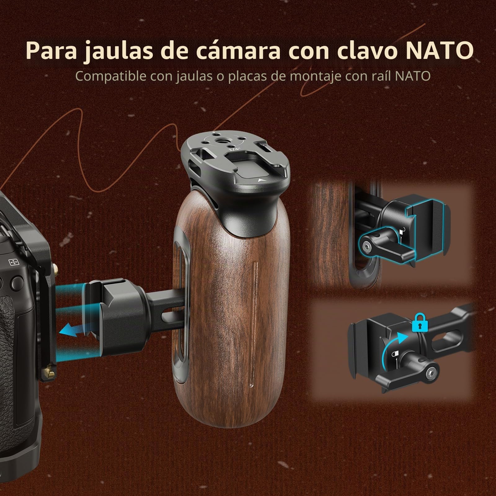 SmallRig Mango lateral de madera con abrazadera OTAN