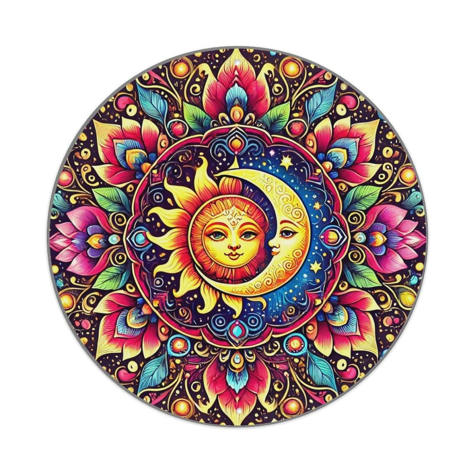 Jdyansheng Vintage Sun Moon Floral Mandala Pattern Tin Sign Metal Poster Metal Signs For Home Man Cave Bar Cafe Kitchen Laundry Room Wall Decorations 8X8 Inches