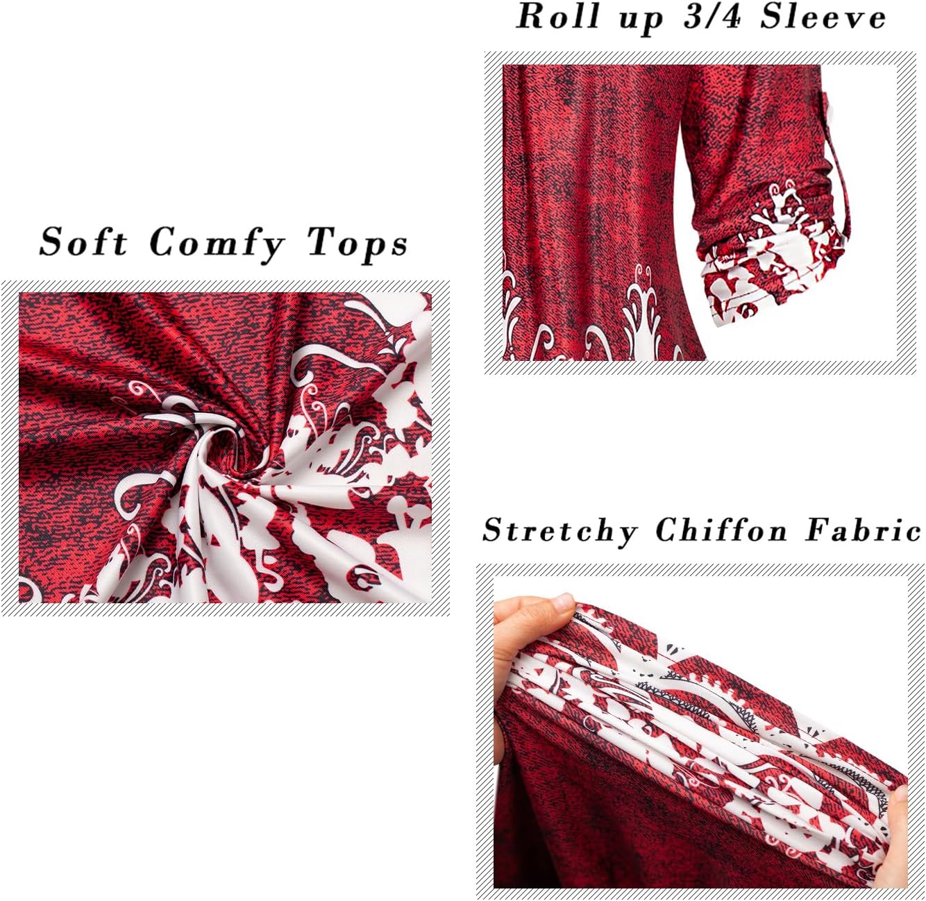 Ninedaily Womens Tops Dressy Casual 3/4 Sleeve V Neck Chiffon Shirt Work Blouses - Image 5