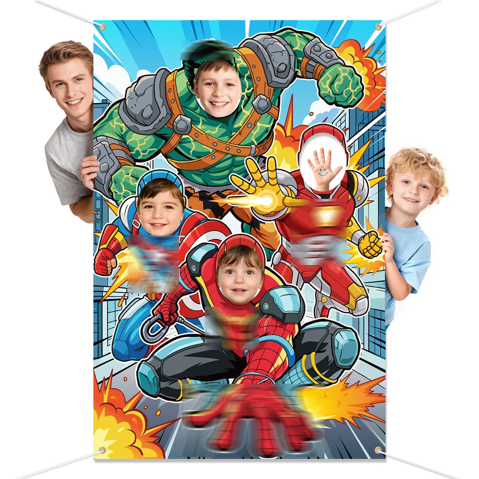 DPKOW Hero Birthday Face Photo Banner Funny Face in Hole Backdrop Decor