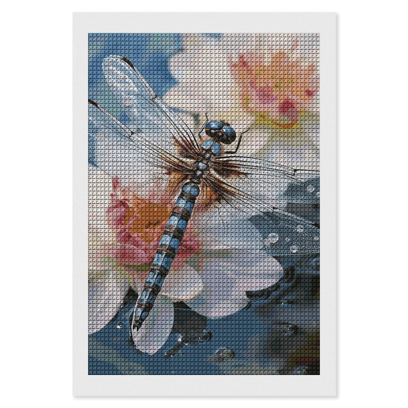Dragonfly Flower Diamond Art Kits for Adults, DIY 5D Diamonds Painting Kits for Beginner, Round Full Drill Diamond Dots Painting, 8"x12" Diamonds Pictures Gem Art and Crafts Wall Decor