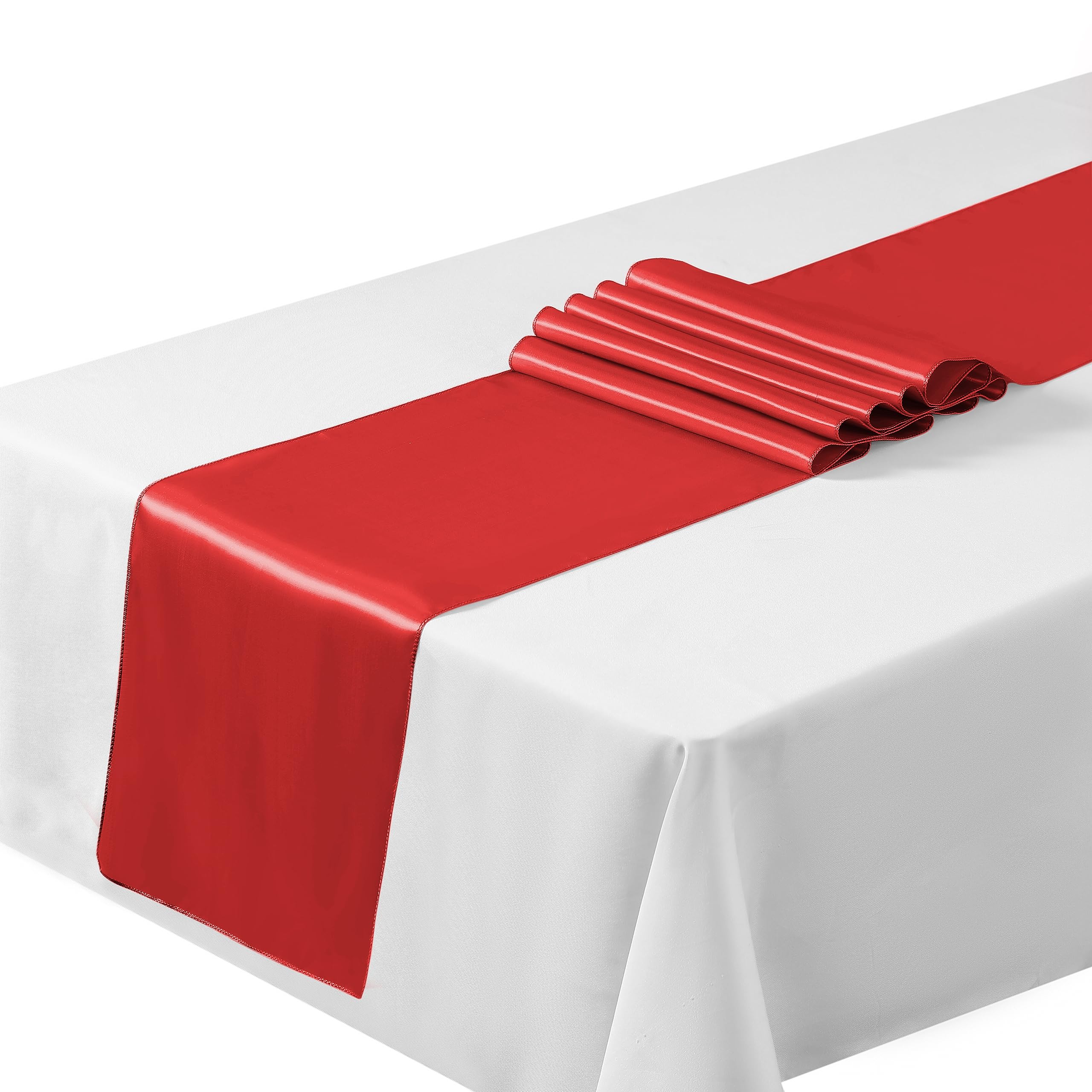 The Chair Cover Company Red Satin Table Runners 12"X108"Inch Chair Sashes Swags Wedding Party Table Decoration (10, ) …