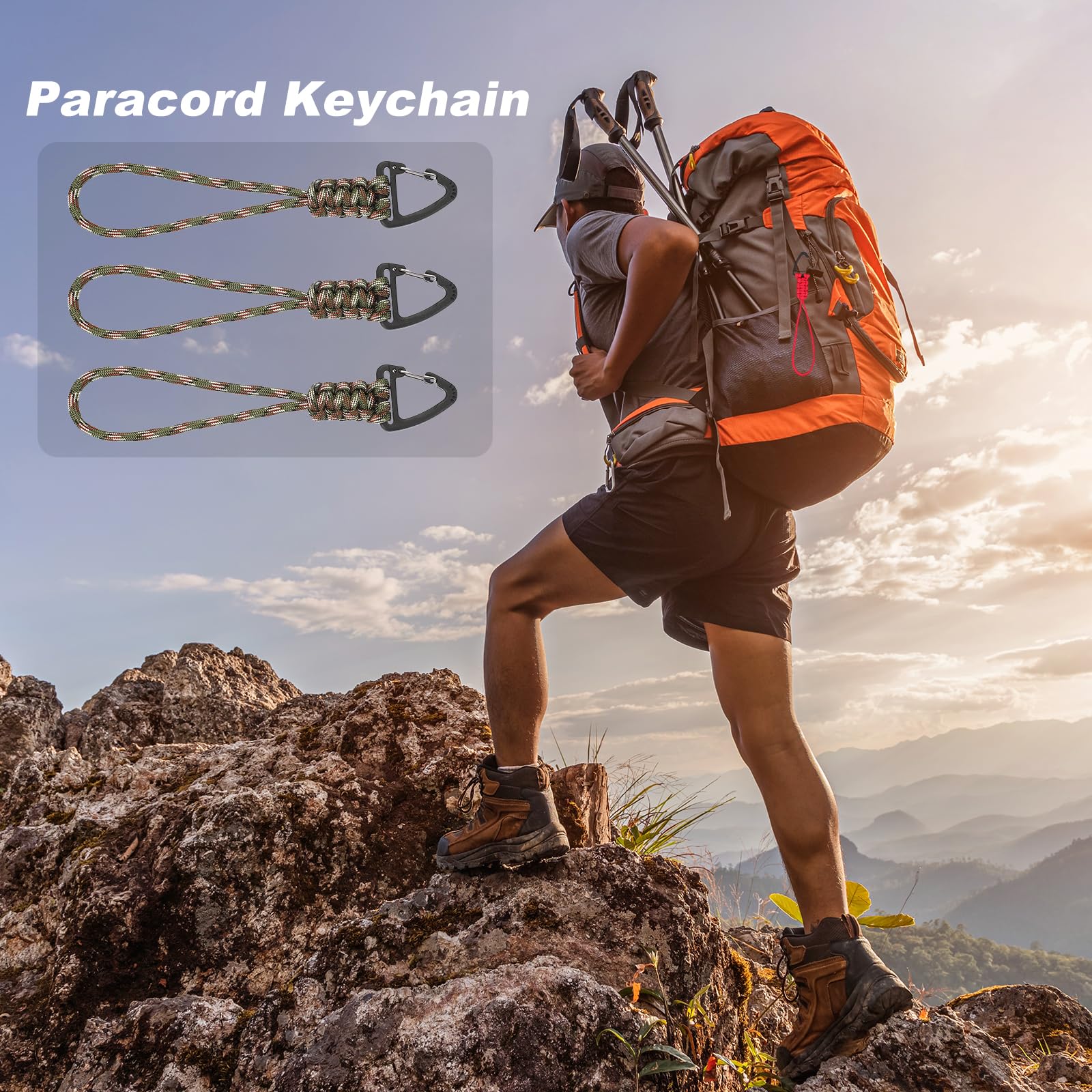 PATIKIL Paracord Brelok, 5 szt., smycz survivalowa, brelok z haczykiem, odpowiedni na kemping, wędrówki, klips, klucz, plecak, narzędzie, na zewnątrz, wędkowanie, brelok, pomarańczowy