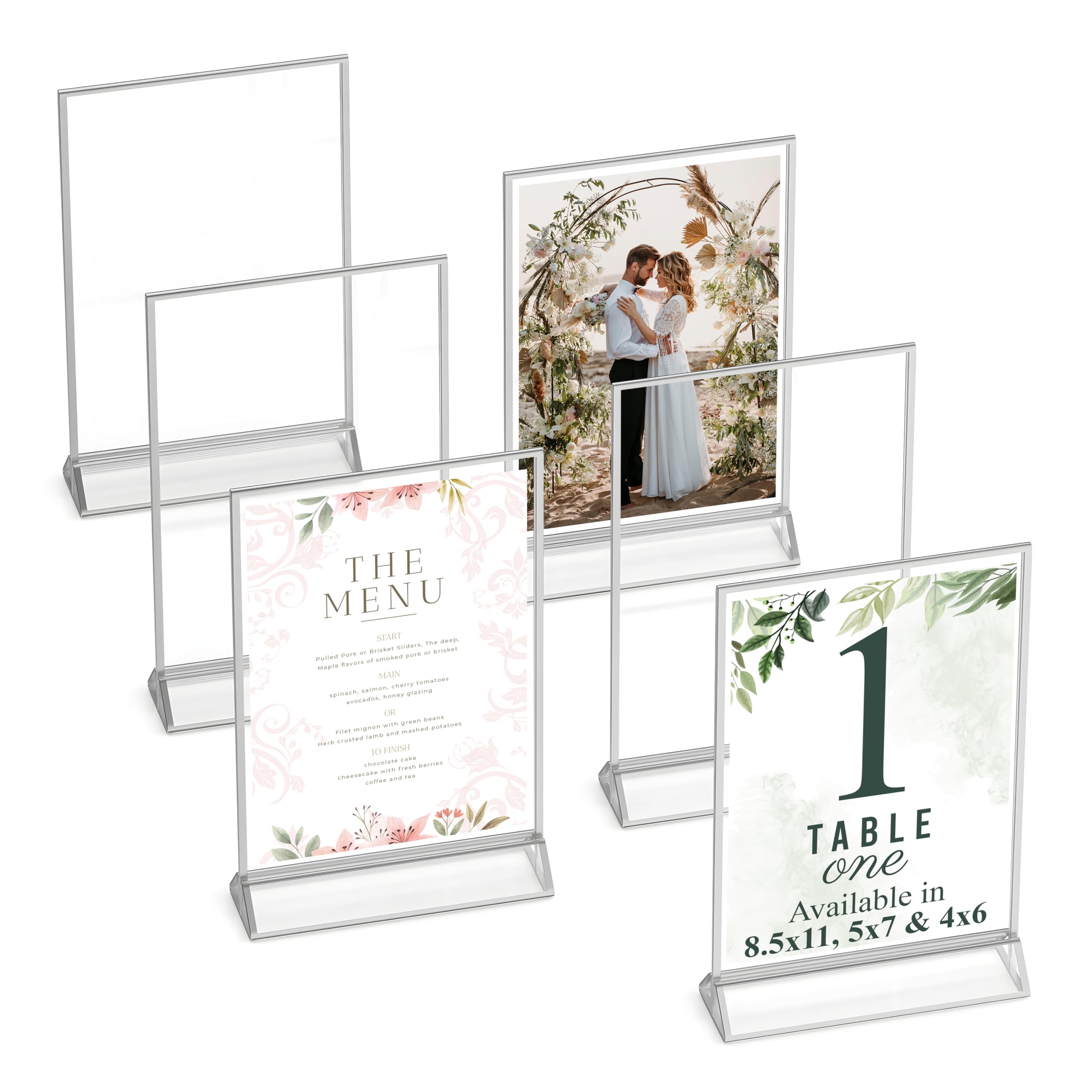 Silver Picture Frames Double-Sided, 6-Pack 4x6 Acrylic Table Number Holders, Clear Easel Stands for Signs, Silver Frames for Wedding Table Numbers, Menu Holders, Photo Displays for Events and Décor