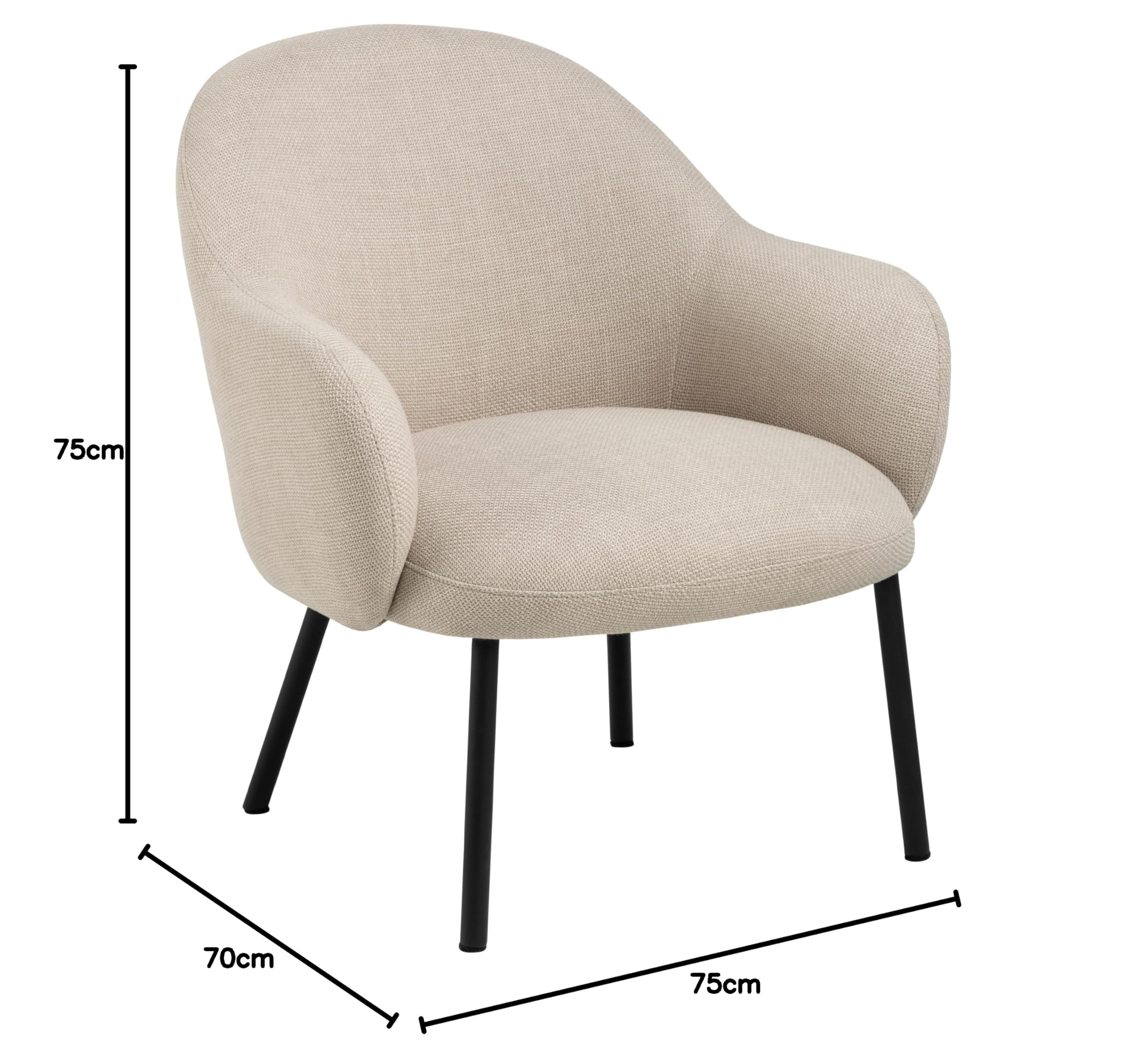 AC Design Furniture Olivia - Sedia lounge Basilea in tessuto beige 24, struttura in acciaio verniciato a polvere, 70 x 75 x 75 cm
