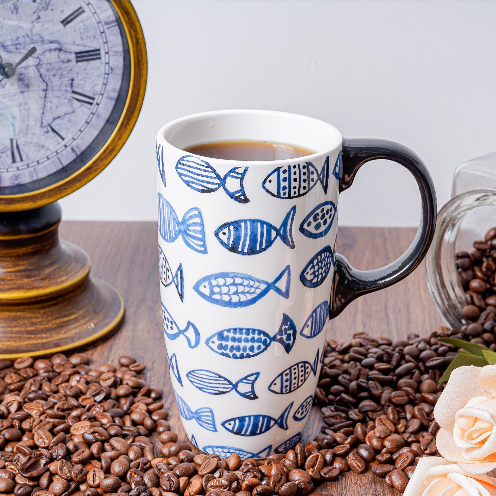 Topadorn Ceramic Travel Mug with Lid and Handle Gift for Coffee Lovers Coffee Mug Ceramic Latte Teacup Milk Mug in Color Box 17 Oz - Image 3