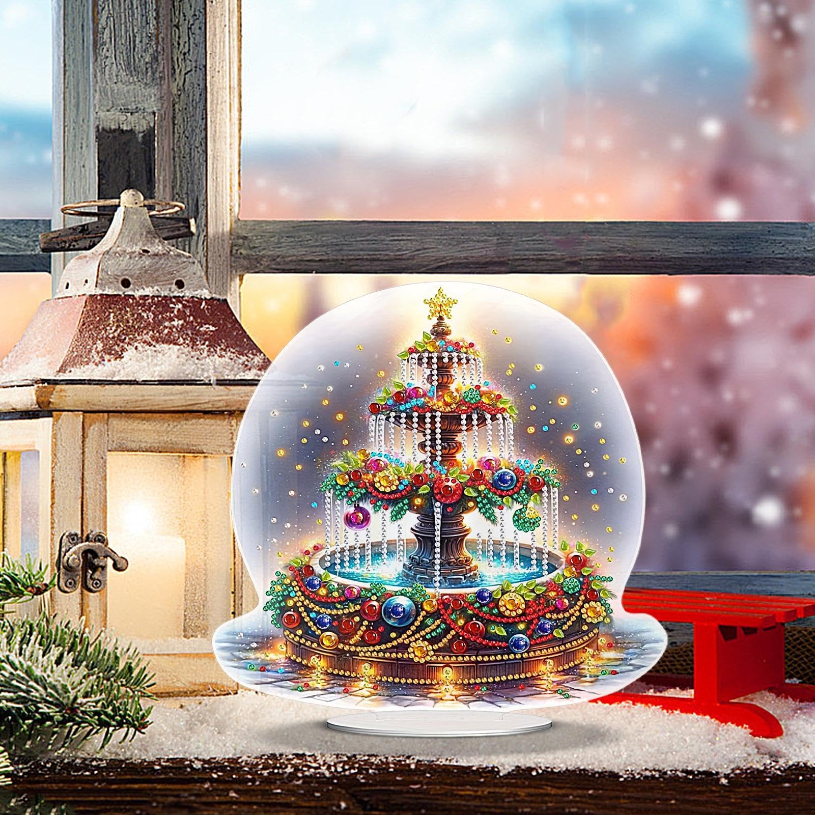 Decorazione natalizia con gemme - Kit di pittura artistica con gemme da | tavolo, ornamenti da tavolo con gemme a tema natalizio, ornamenti da scrivania per casa, soggiorno, arte con strass per adult