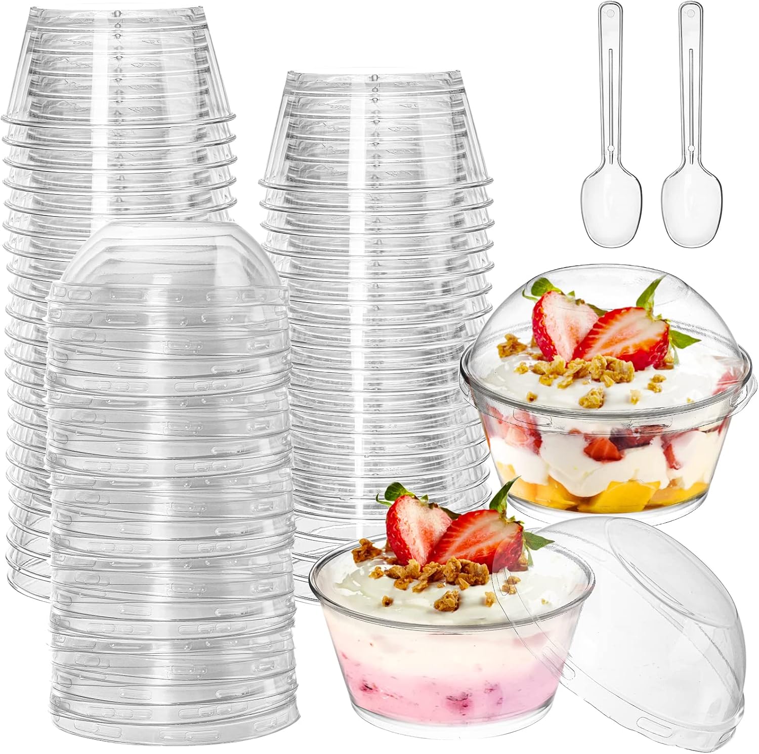 Foraineam 100 Pack 5 oz. Thick Plastic Dessert Cups with