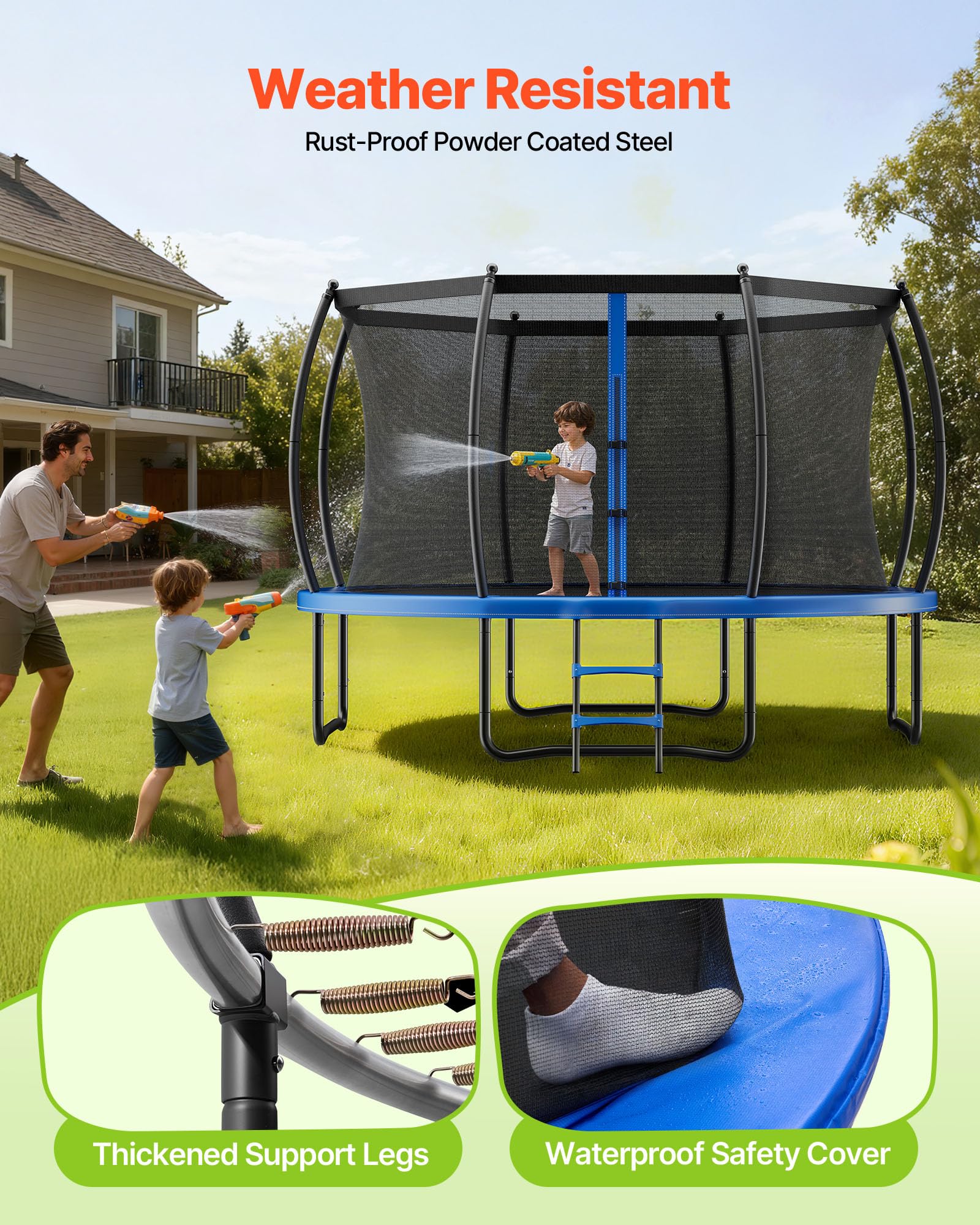 VEVOR Trampolín de Exterior 427 x 260 cm, Cama Elástica Infantil con Red de Protección y Almohadilla Gruesa, Capacidad Máxima de 204 kg, Trampolín al Aire Libre, Regalo de Cumpleaños para Niños