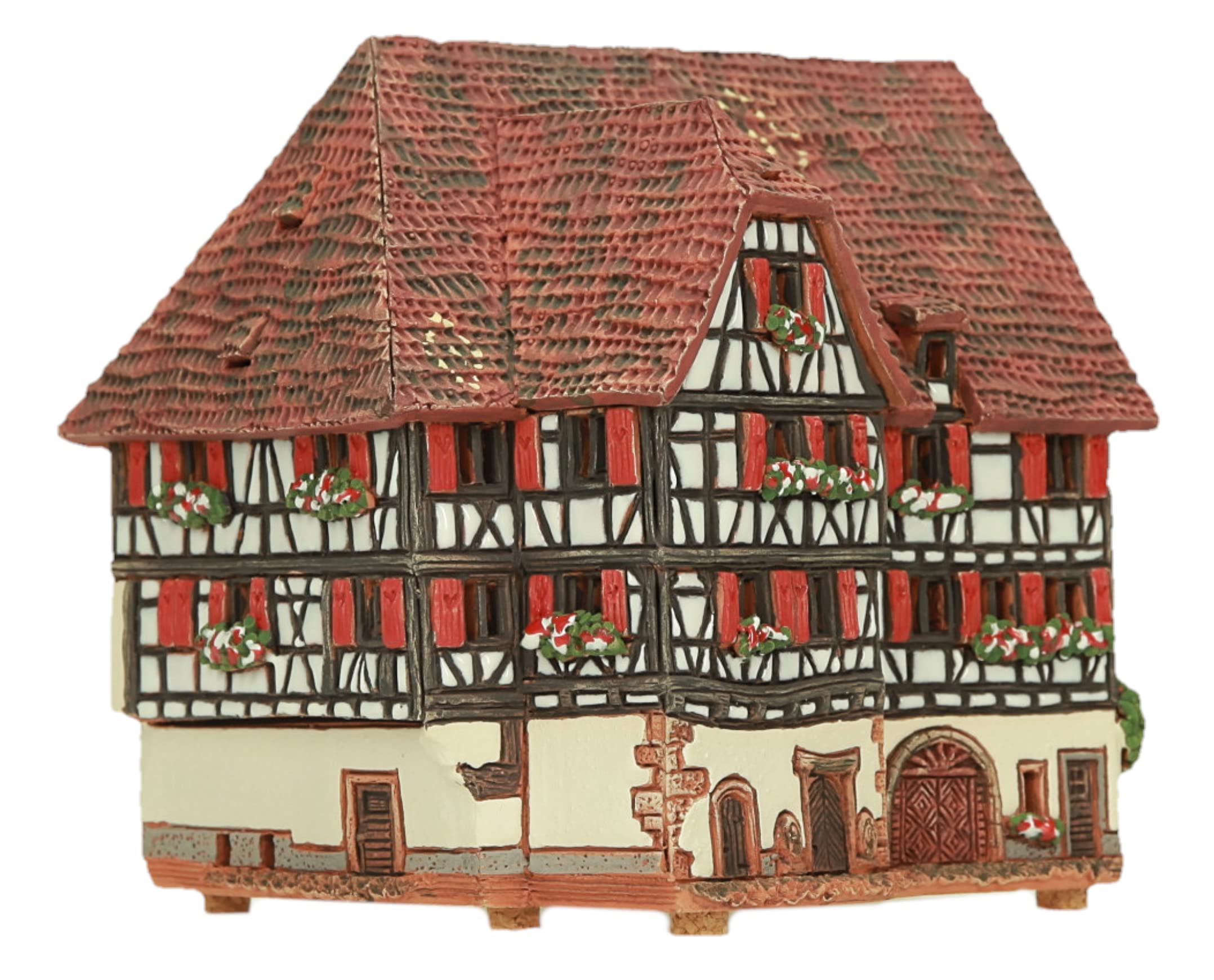 Ceramiczny aromat domku świetlnego, rękodzieło, miniaturka artystyczna, stary historyczny dom z muru pruskiego w Obernai, Alzacja, B256AR