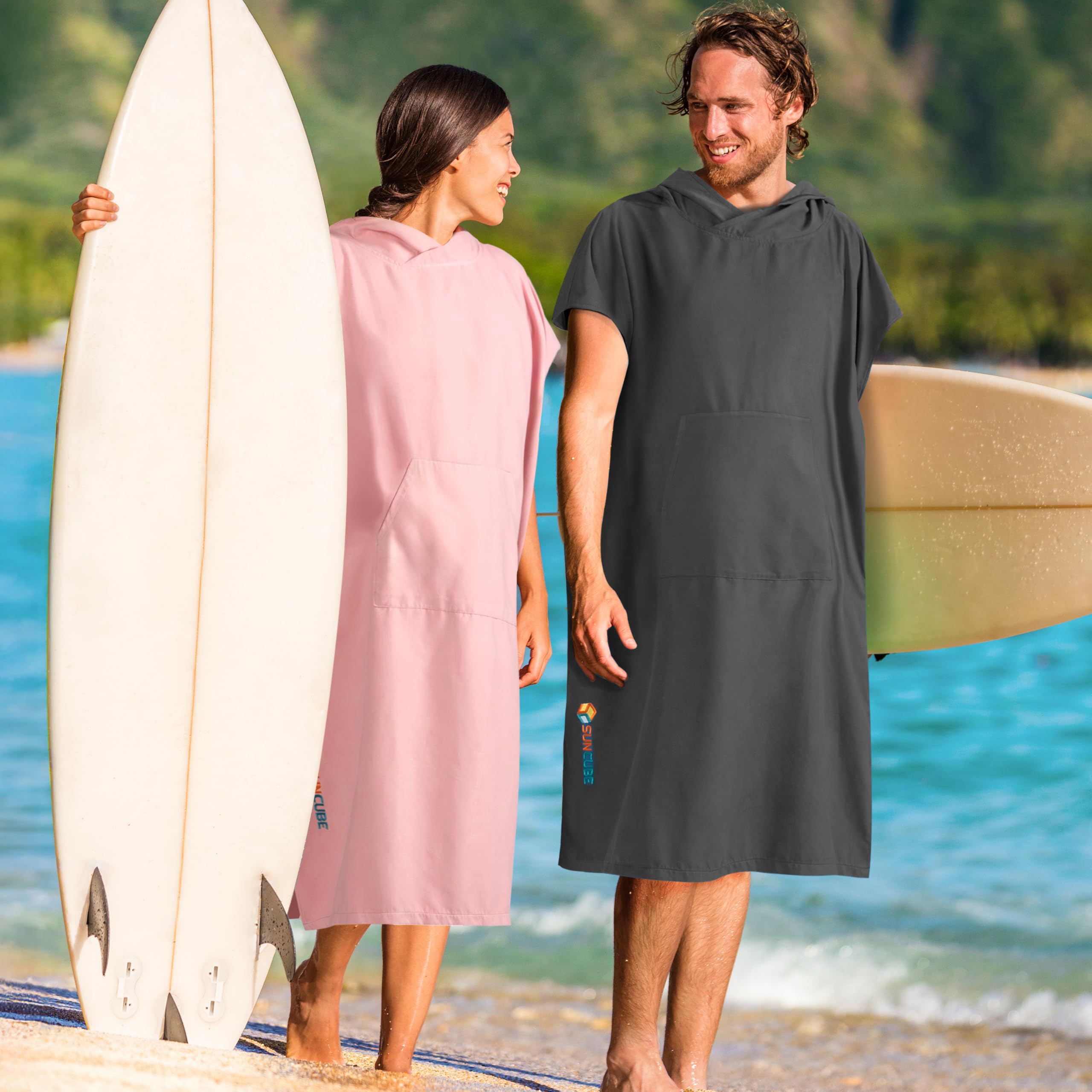 SUN CUBE Poncho de surf con capucha, toalla cambiadora de microfibra de secado rápido con bolsillo para surf, hombres y mujeres