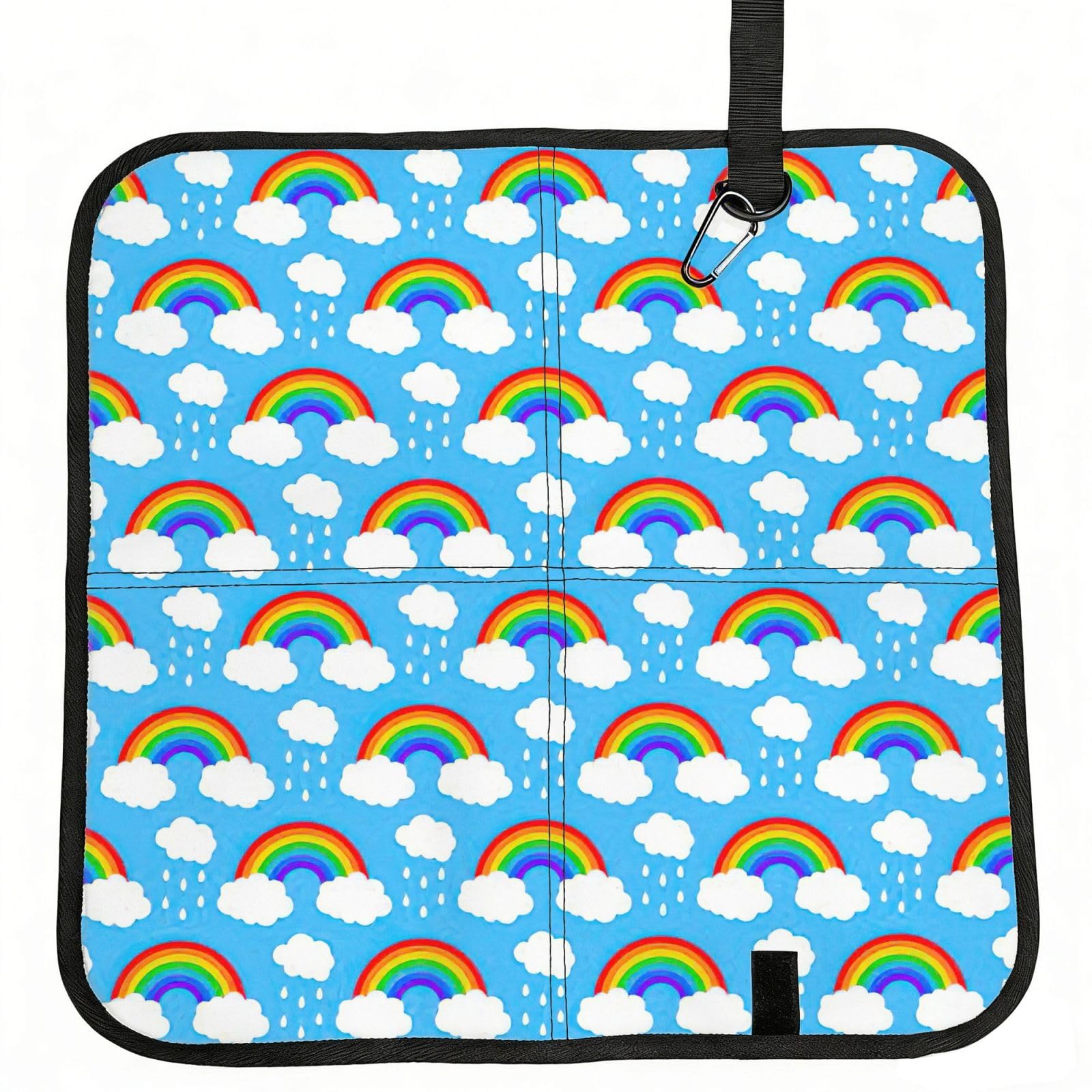 KAPPTYY Rainbow Clouds Raindrop Printed Bleacher Seat Cushion PE Foam Filling, Foldable Sitting Pad for Concert Stadium Events