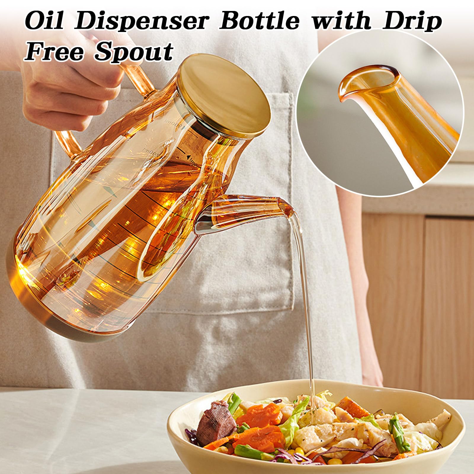 Bottiglia dispenser per olio con beccuccio antigoccia, dispenser di olio da cucina, dispenser per olio e aceto, bottiglie per cucinare, friggitrice, insalata, gadget da cucina (trasparente, 800 ml)