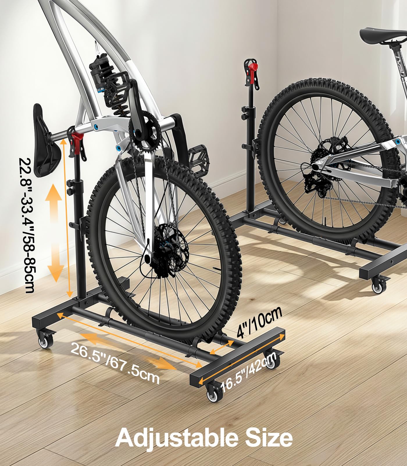 Housolution Vertical Bike Stand with 360°Wheels up to 29", [1 Pack]Adjustable Height, No Drilling holds up to 80lbs, Freestanding Bike Rack for Garage & Apartment, Bike Stand Floor for MTB/Road Bikes - 4