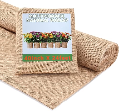 Rollo de tela de arpillera de 40 pulgadas x 24 pies, tela de arpillera de yute natural de 8.7 yardas de largo, rollo de arpillera de jardín para