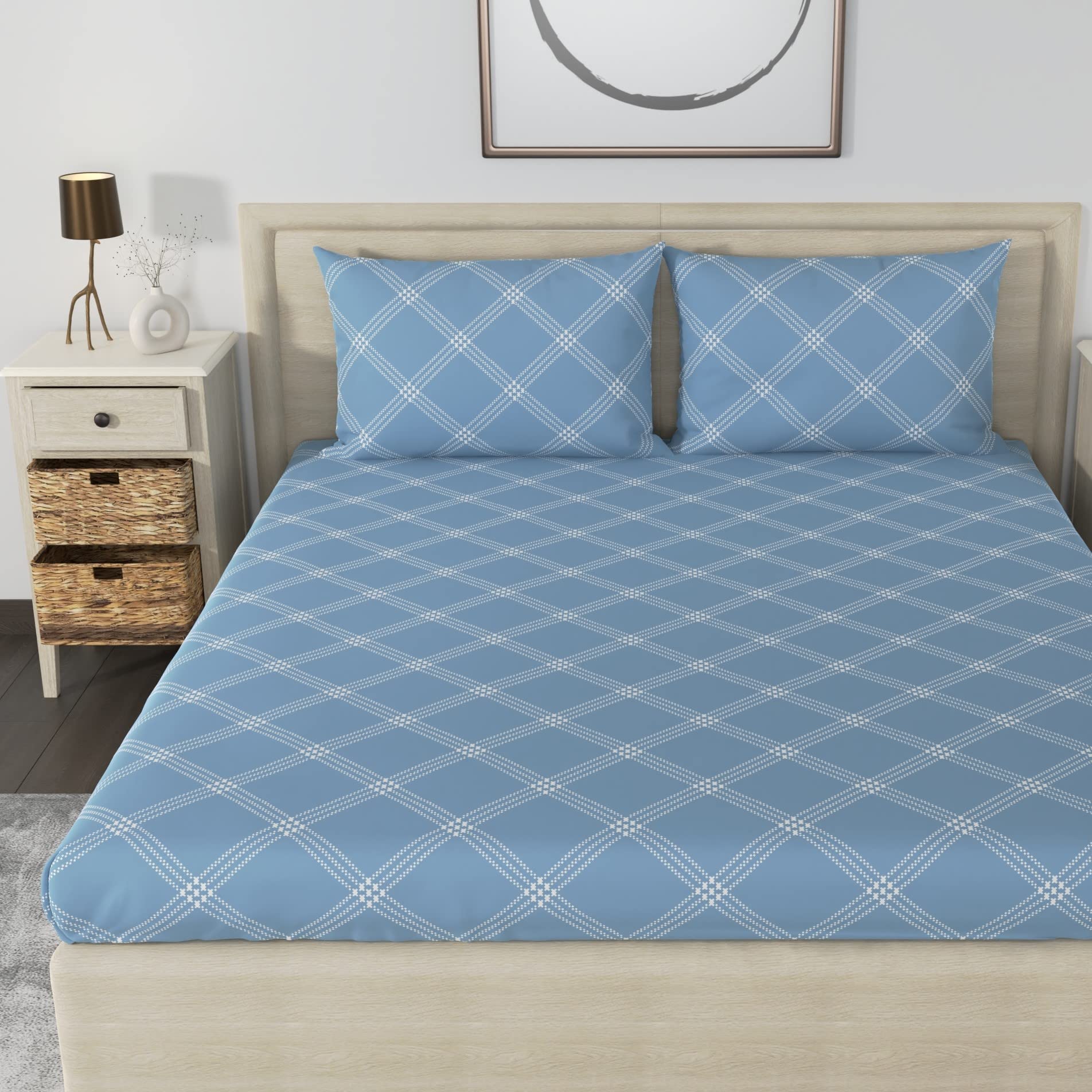 Huesland by Ahmedabad Cotton 186 TC Fitted Cotton Bedsheets for Double Bed with 2 Pillow Covers | 60x78 inches | Blue (B0C284NCTF) Amazon Price History, Amazon Price Tracker
