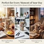 DUSVALLY 17oz Ceramic Travel Mug with Lid, Sloth Coffee Mug with Handle, Jungle Animal Ceramic Travel Cup with Toucan & Leopard Artwork, Microwave & Dishwasher Safe, Gift Box Included
